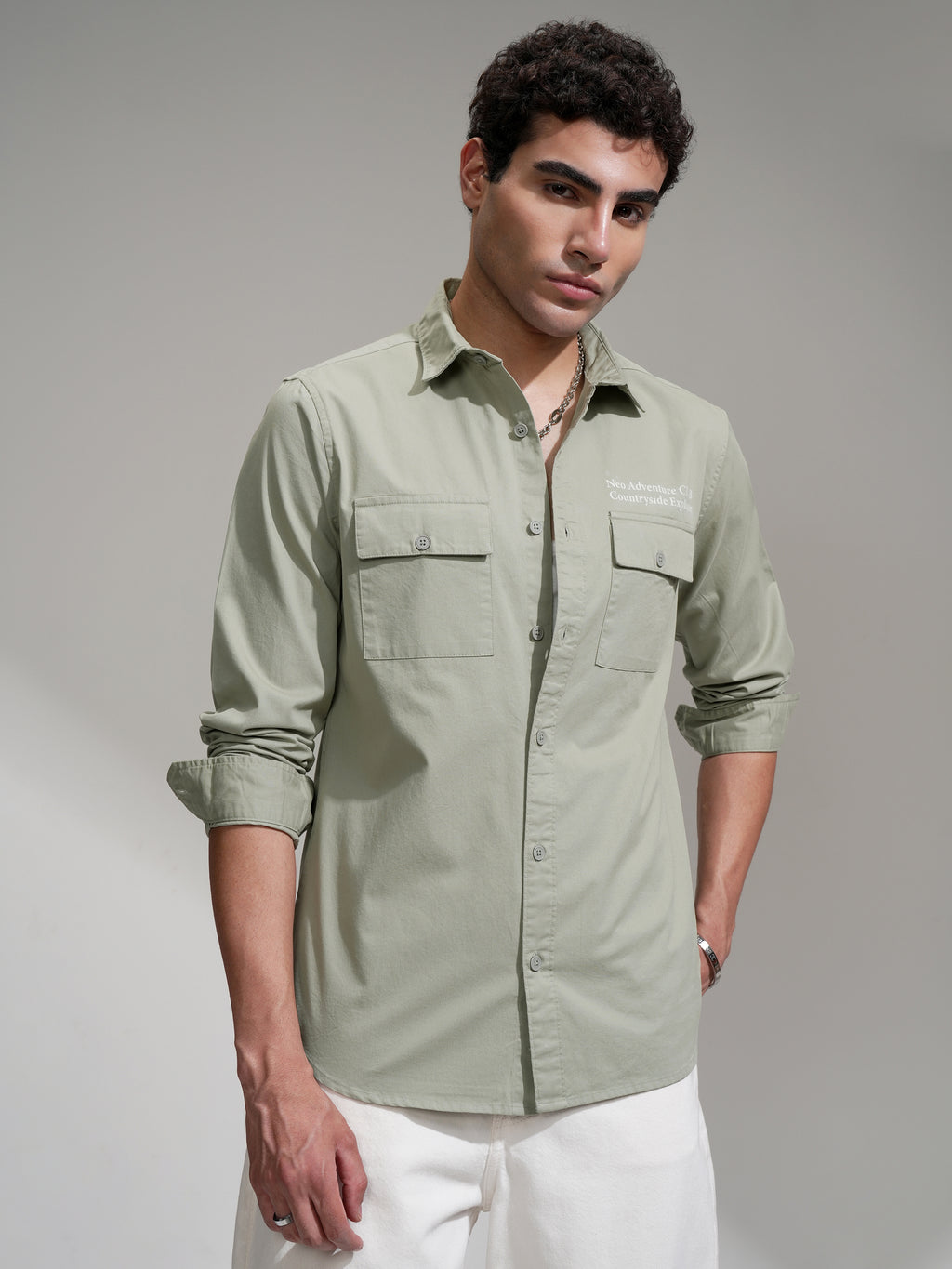 Highlander Men Green Printed Slim Fit Casual Shirt - Green - Image 1