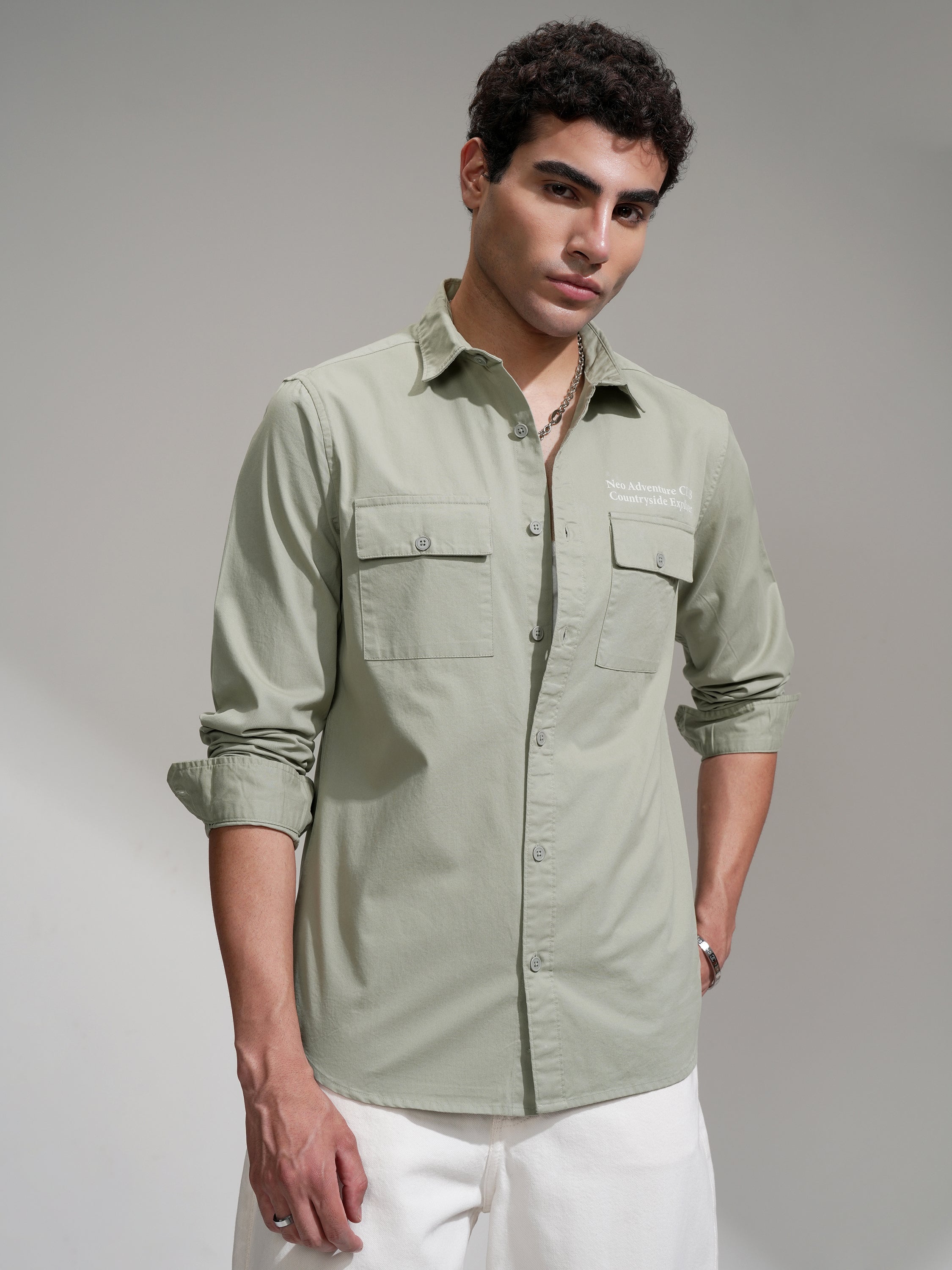 Highlander Men Green Printed Slim Fit Casual Shirt - Green - Image 1