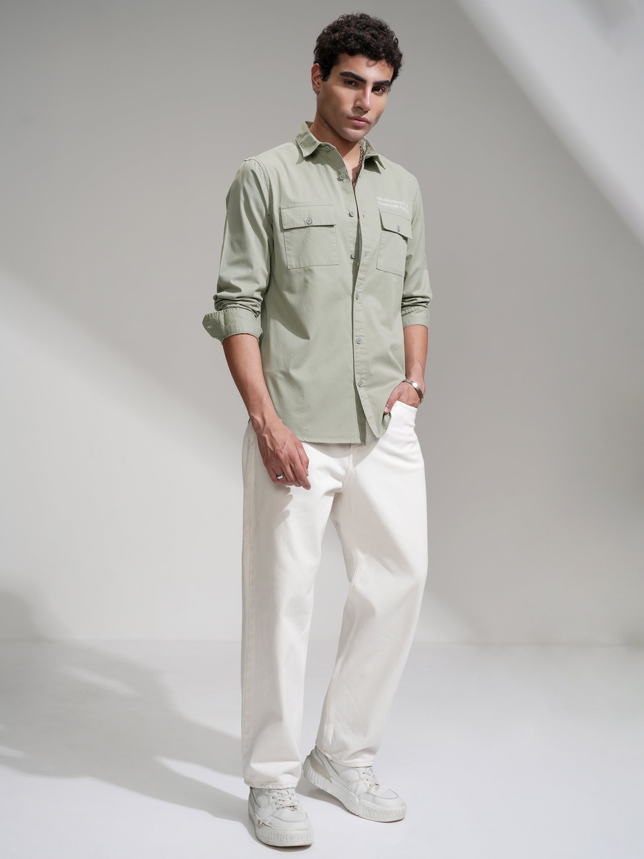 Highlander Men Green Printed Slim Fit Casual Shirt - Green - Image 2