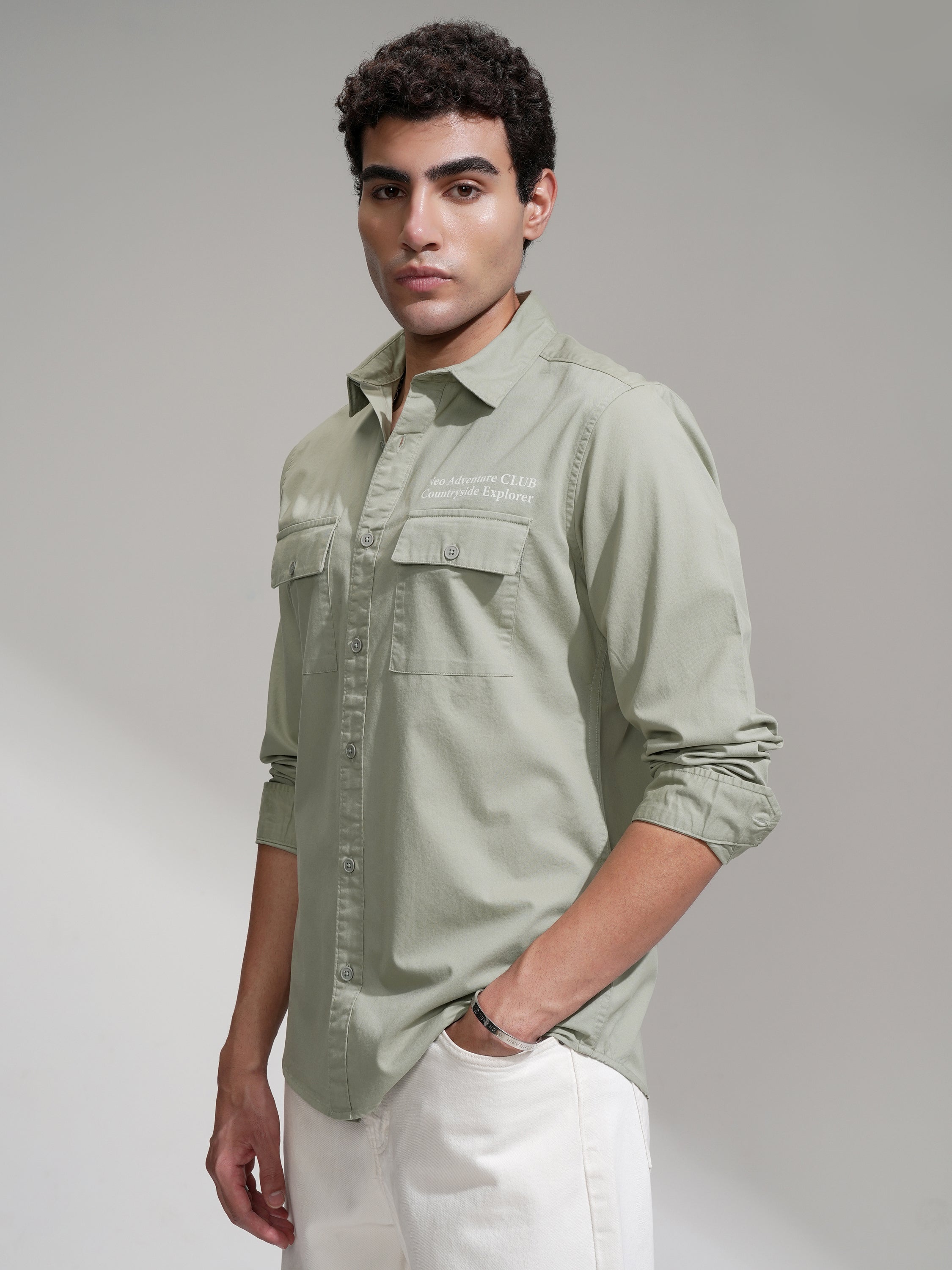 Highlander Men Green Printed Slim Fit Casual Shirt - Green - Image 4