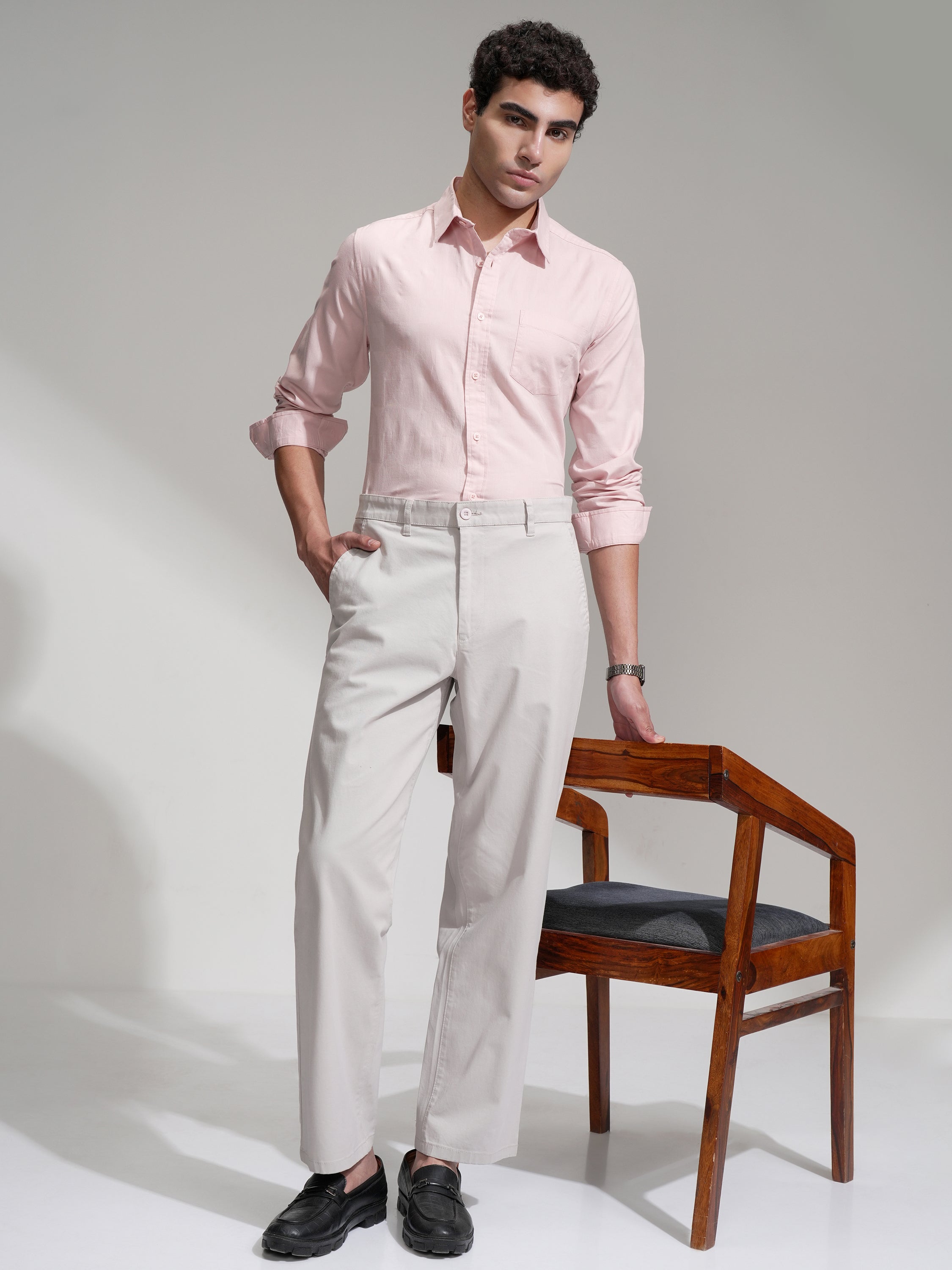 Highlander Men Pink Self Design Slim Fit Casual Shirt - Pink - Image 2