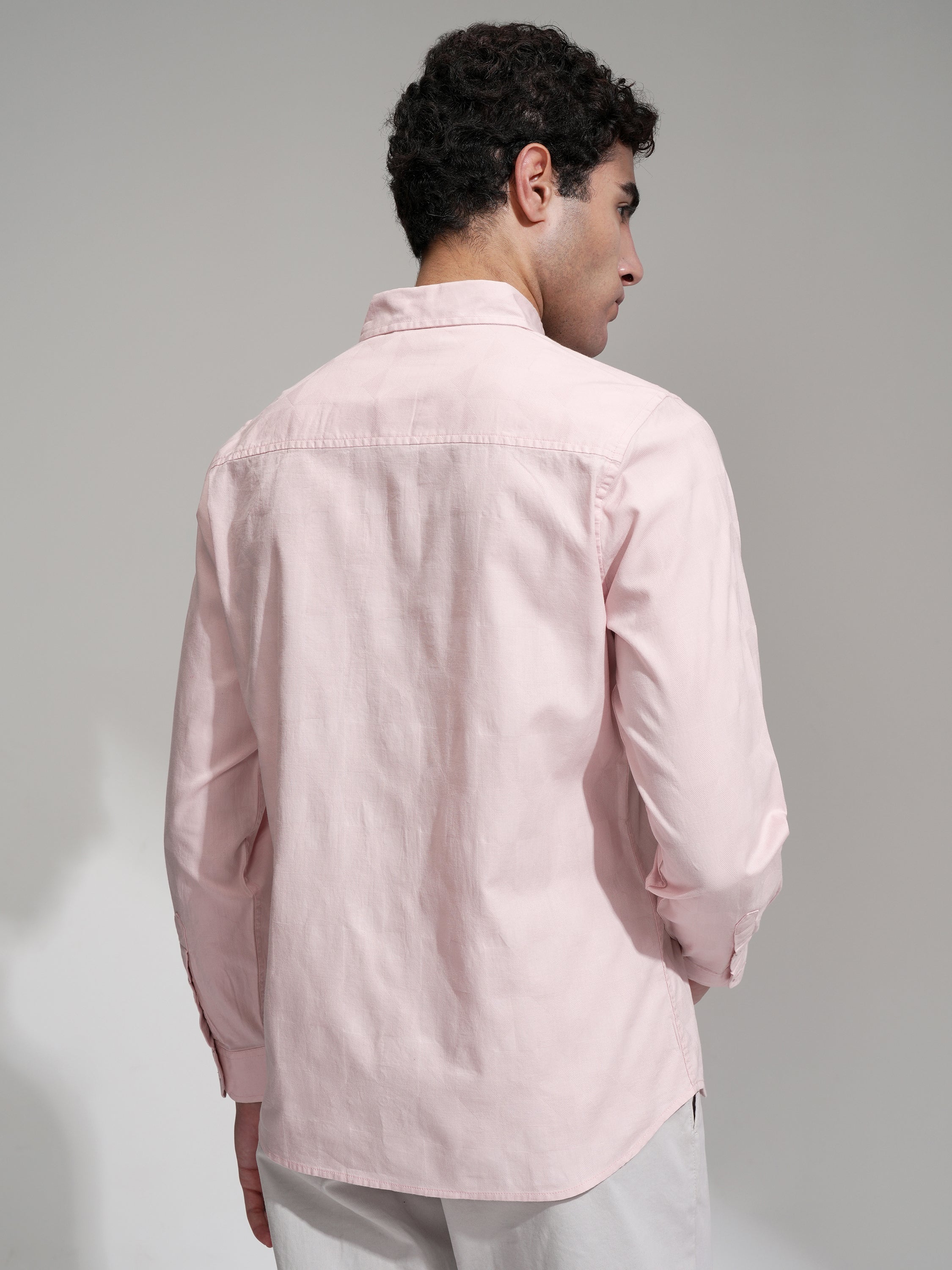 Highlander Men Pink Self Design Slim Fit Casual Shirt - Pink - Image 3