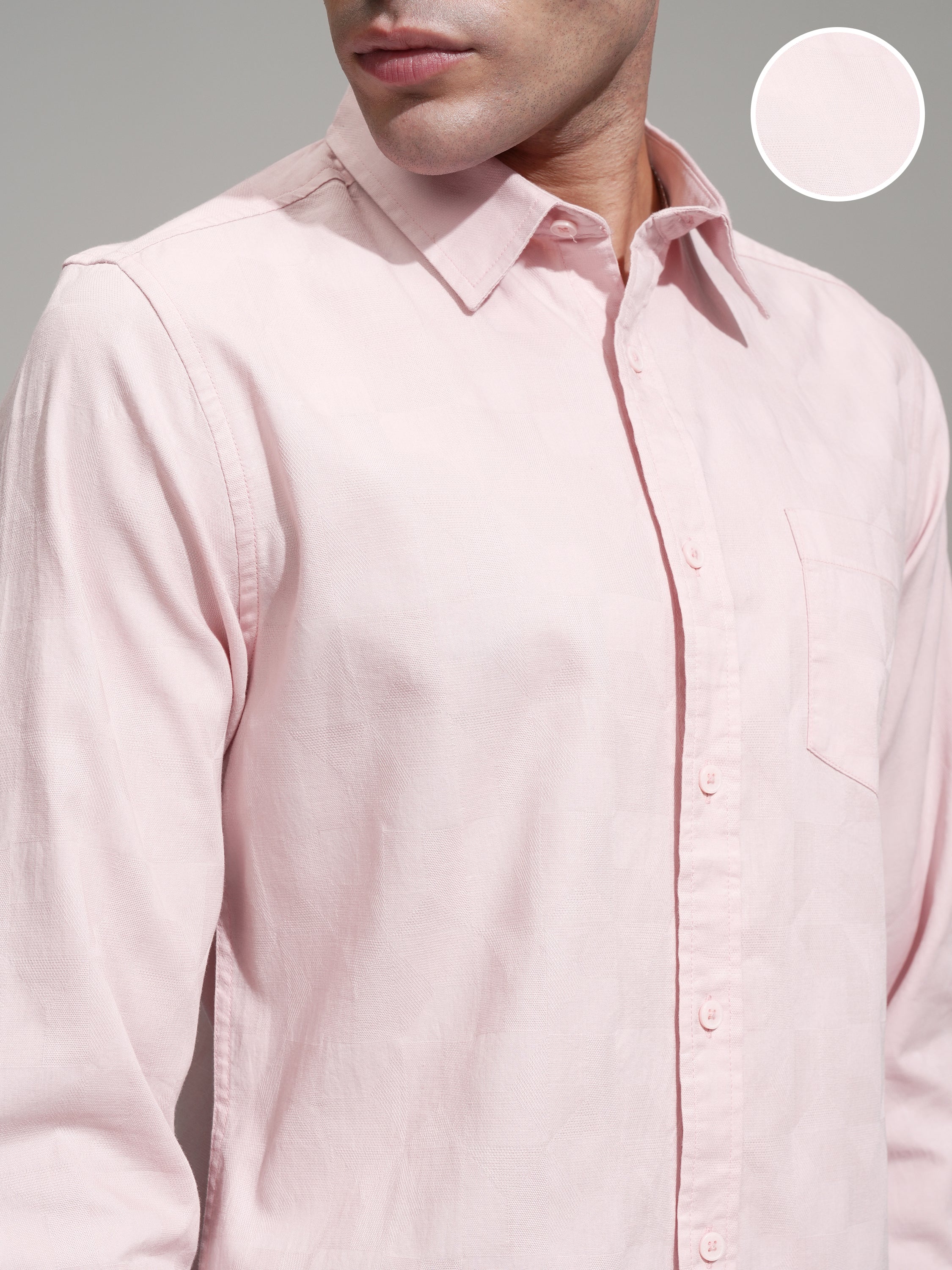 Highlander Men Pink Self Design Slim Fit Casual Shirt - Pink - Image 5