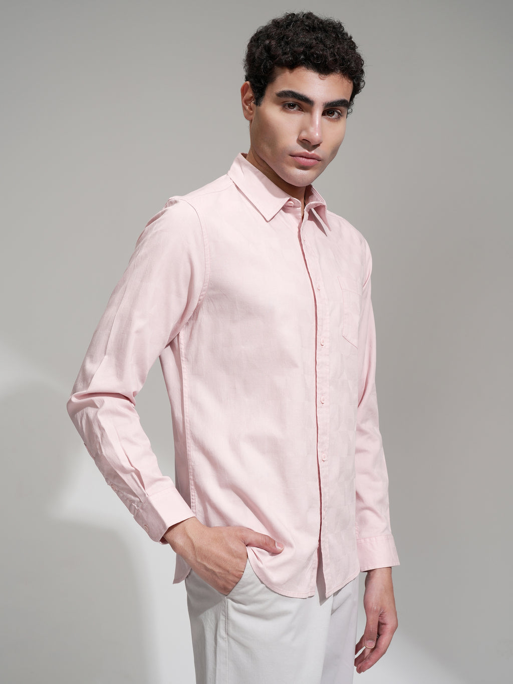 Highlander Men Pink Self Design Slim Fit Casual Shirt - Pink - Image 6