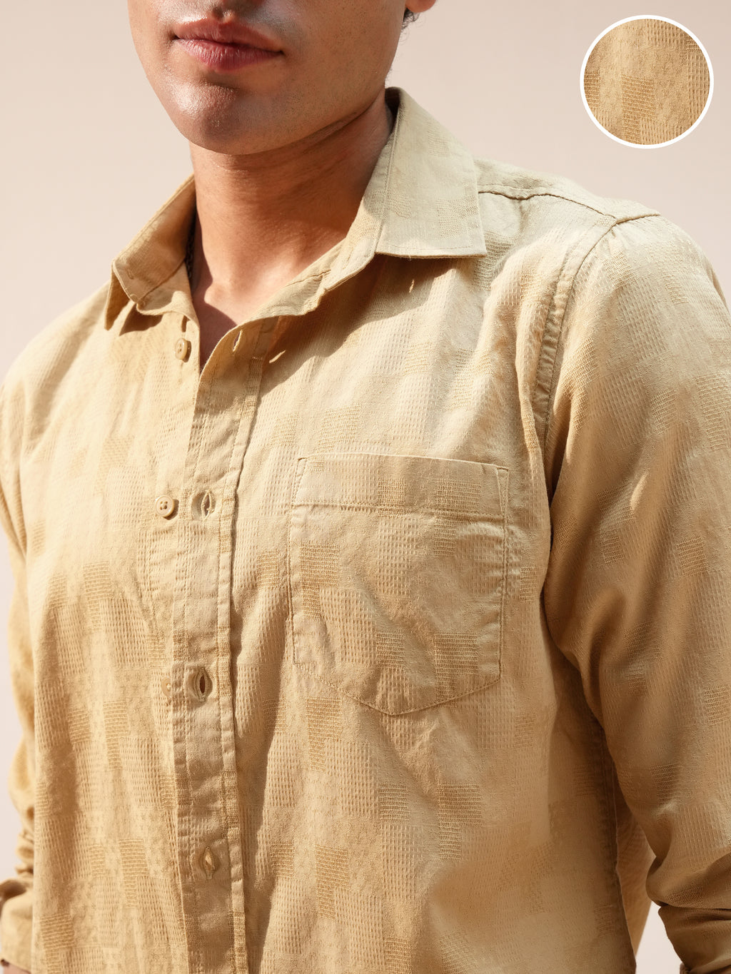 Highlander Men Khaki Self Design Relaxed Fit Casual Shirt - Khaki - Image 5