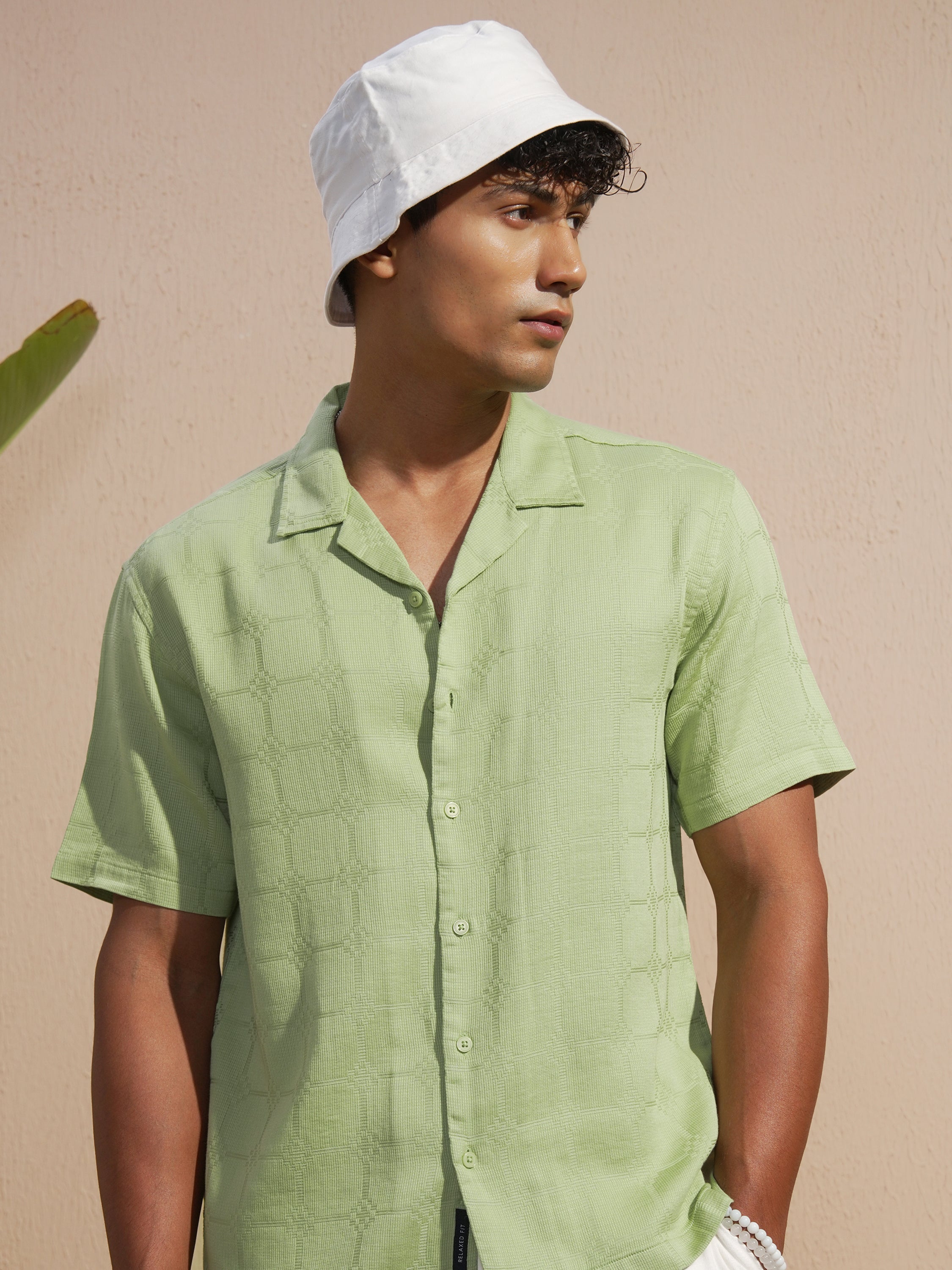 Highlander Men Green Self Design Relaxed Fit Casual Shirt - Green - Image 1