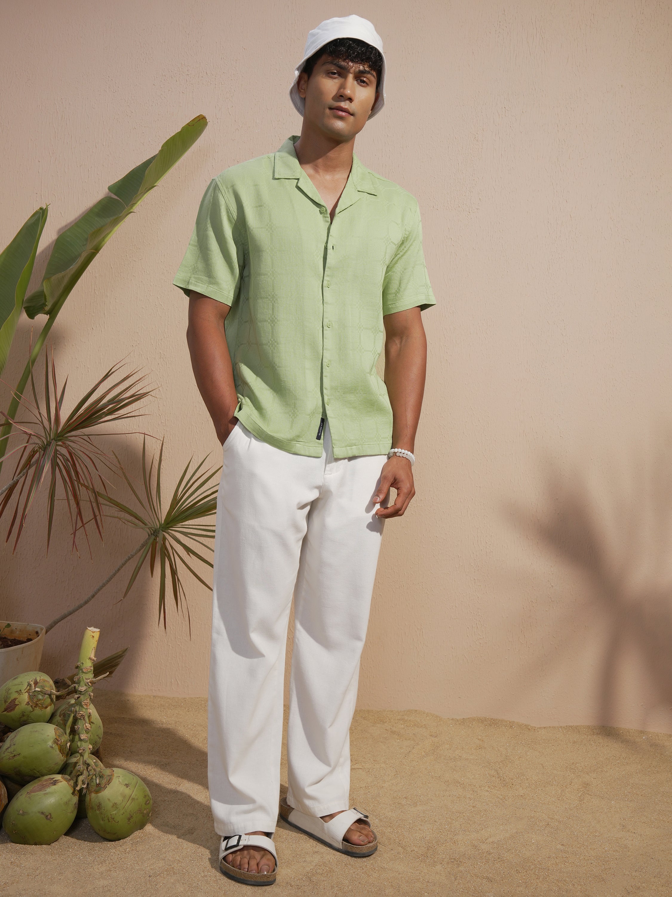 Highlander Men Green Self Design Relaxed Fit Casual Shirt - Green - Image 2