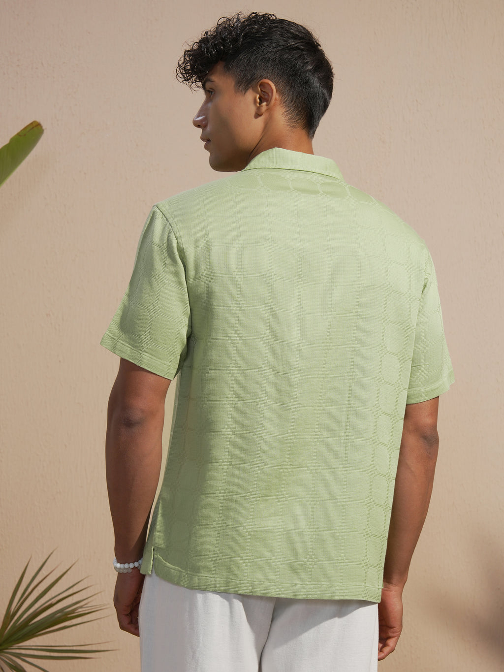 Highlander Men Green Self Design Relaxed Fit Casual Shirt - Green - Image 3