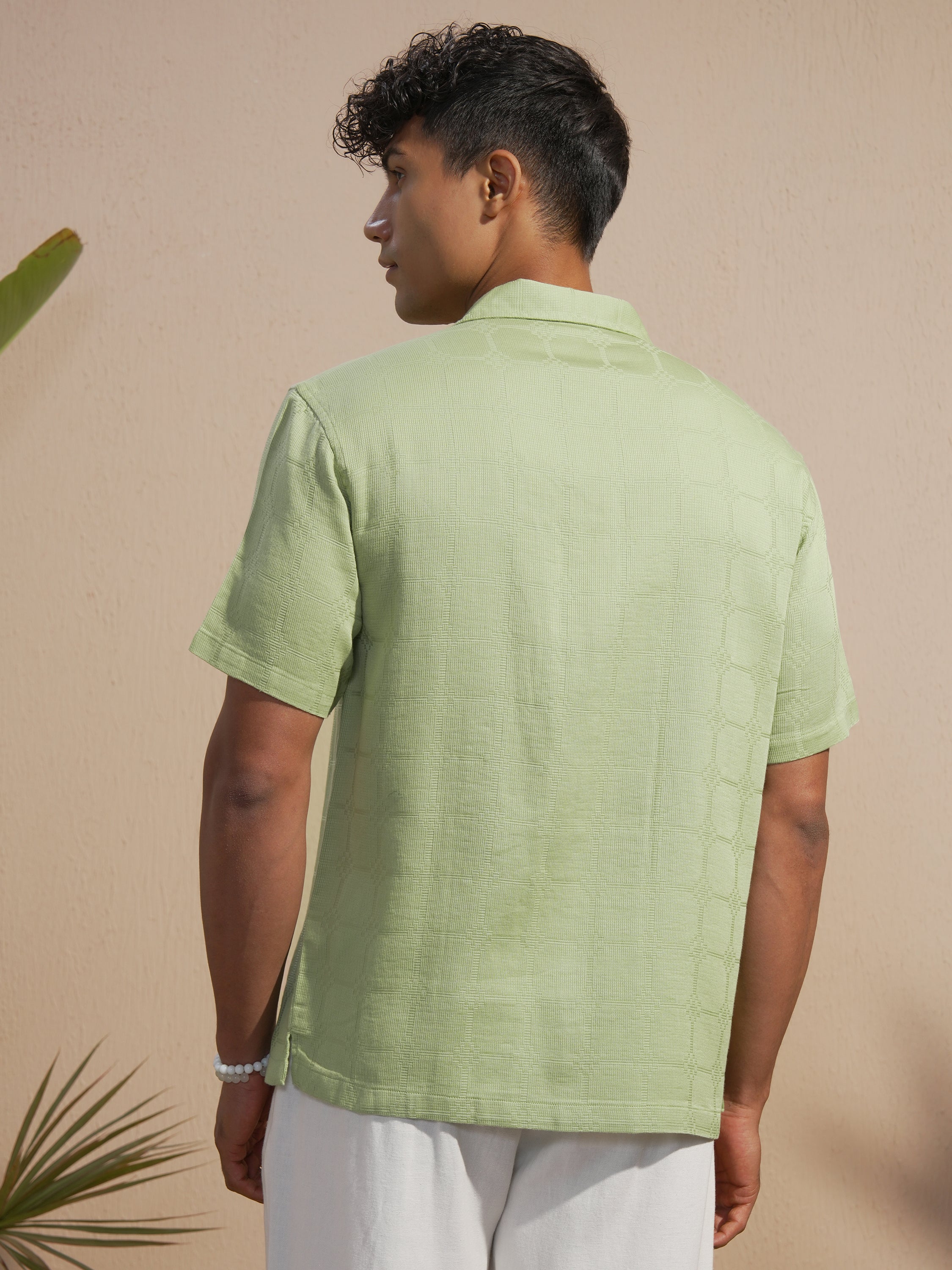 Highlander Men Green Self Design Relaxed Fit Casual Shirt - Green - Image 3