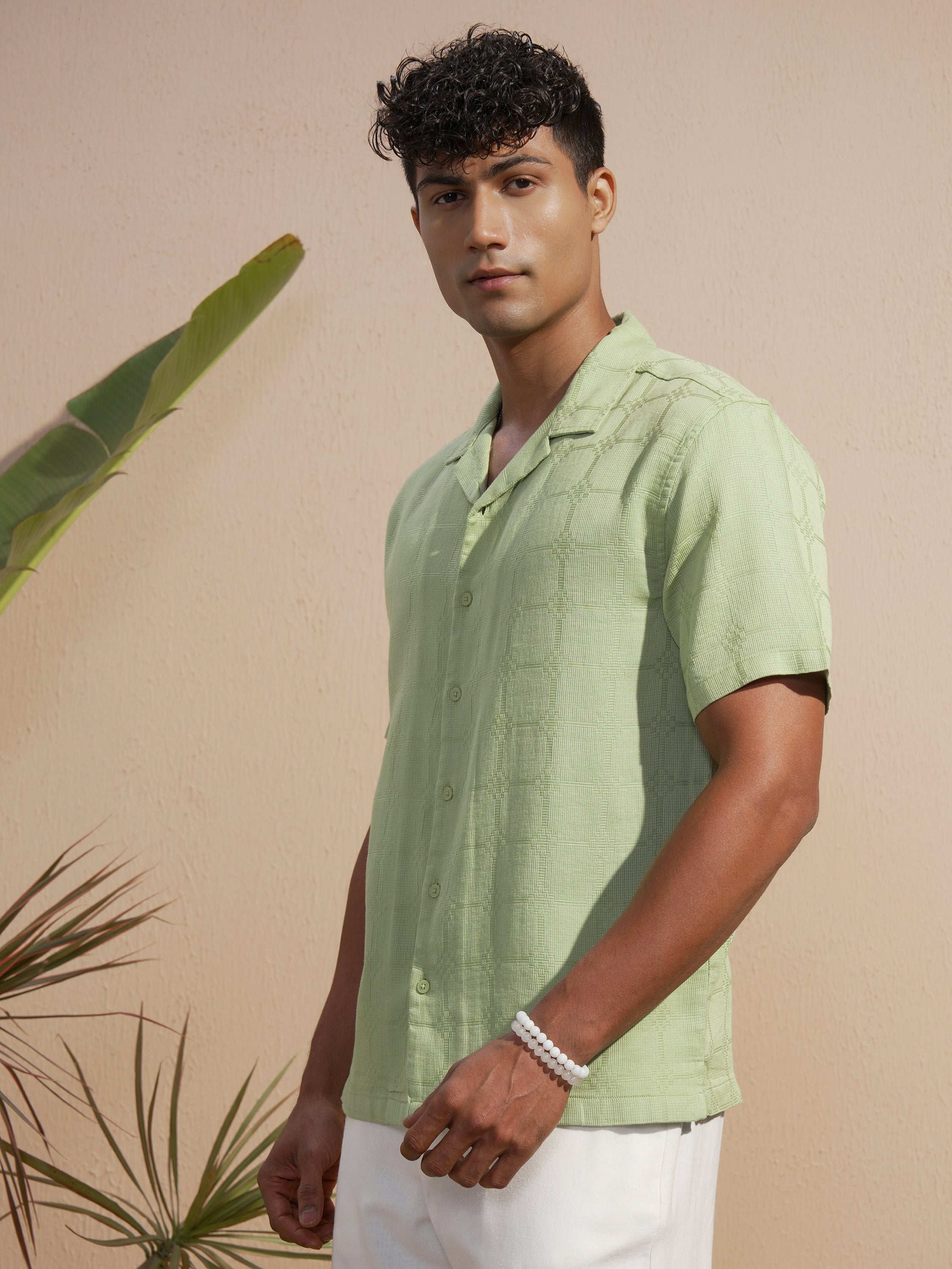 Highlander Men Green Self Design Relaxed Fit Casual Shirt - Green - Image 4