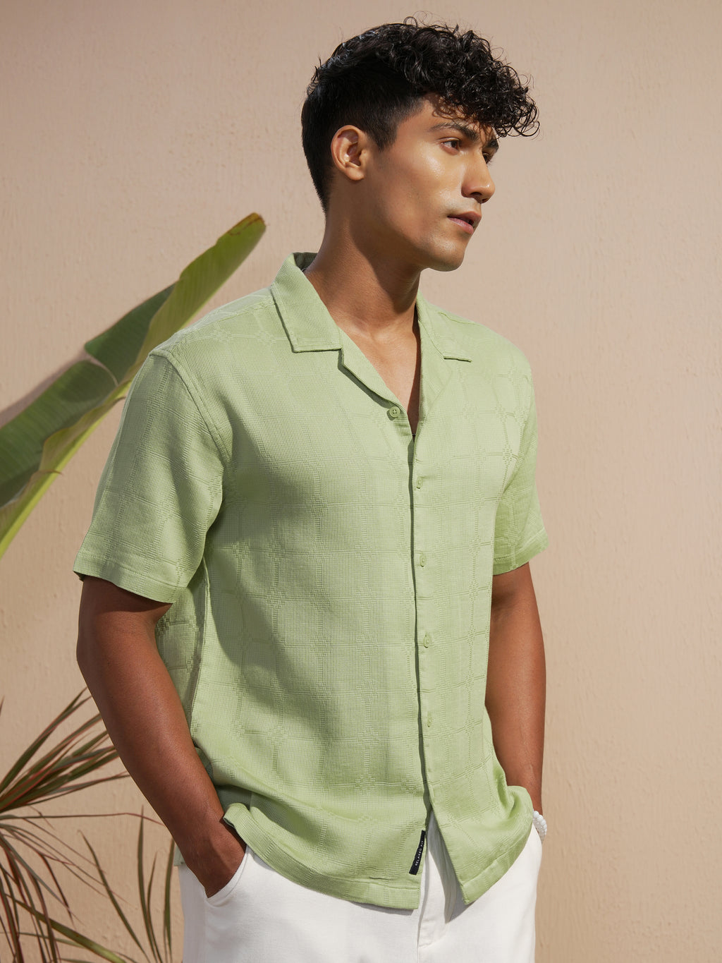 Highlander Men Green Self Design Relaxed Fit Casual Shirt - Green - Image 6
