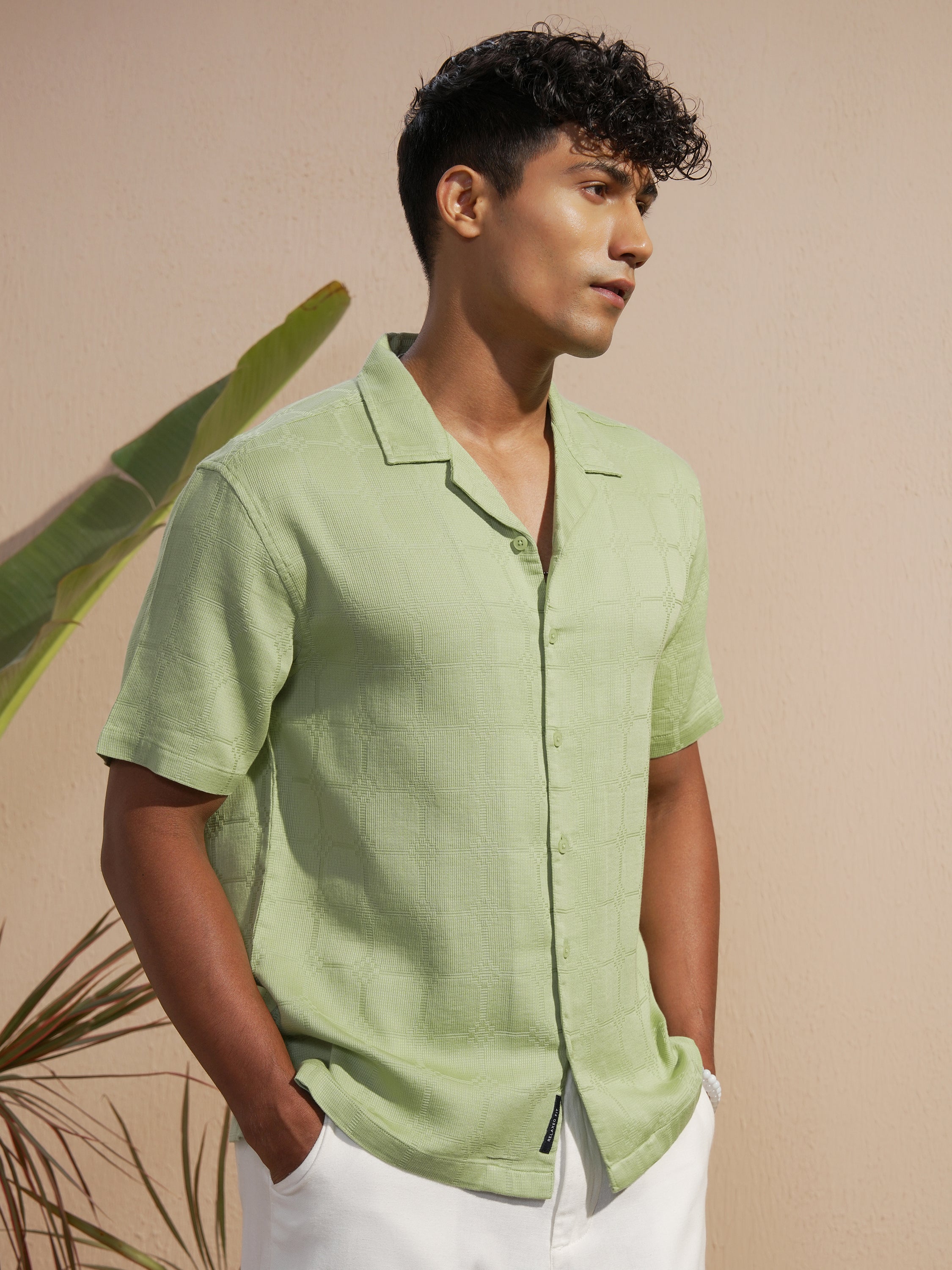 Highlander Men Green Self Design Relaxed Fit Casual Shirt - Green - Image 6