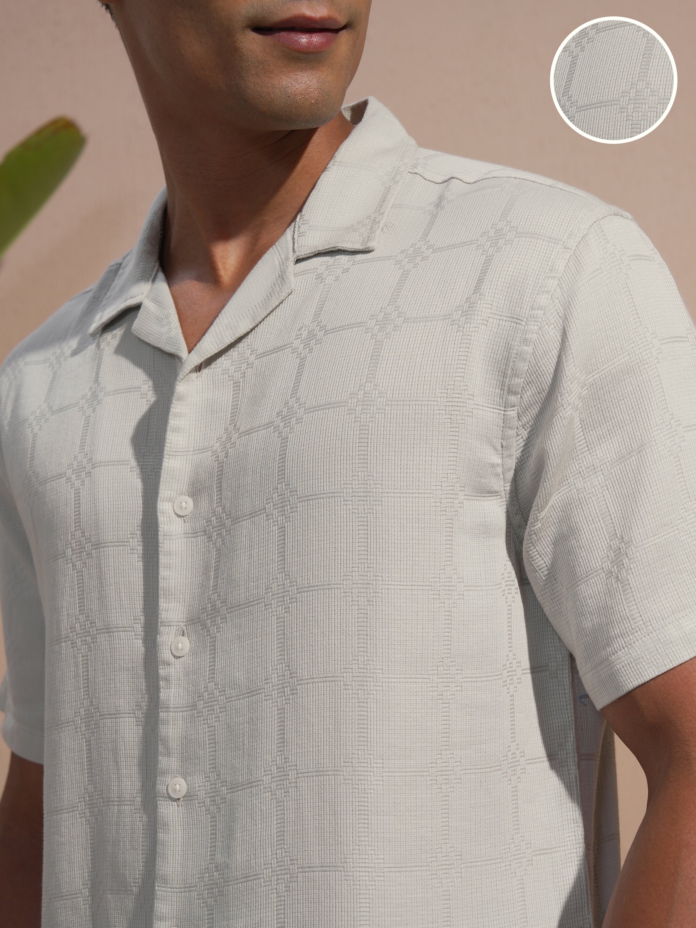 Highlander Men Grey Self Design Relaxed Fit Casual Shirt - Grey - Image 5