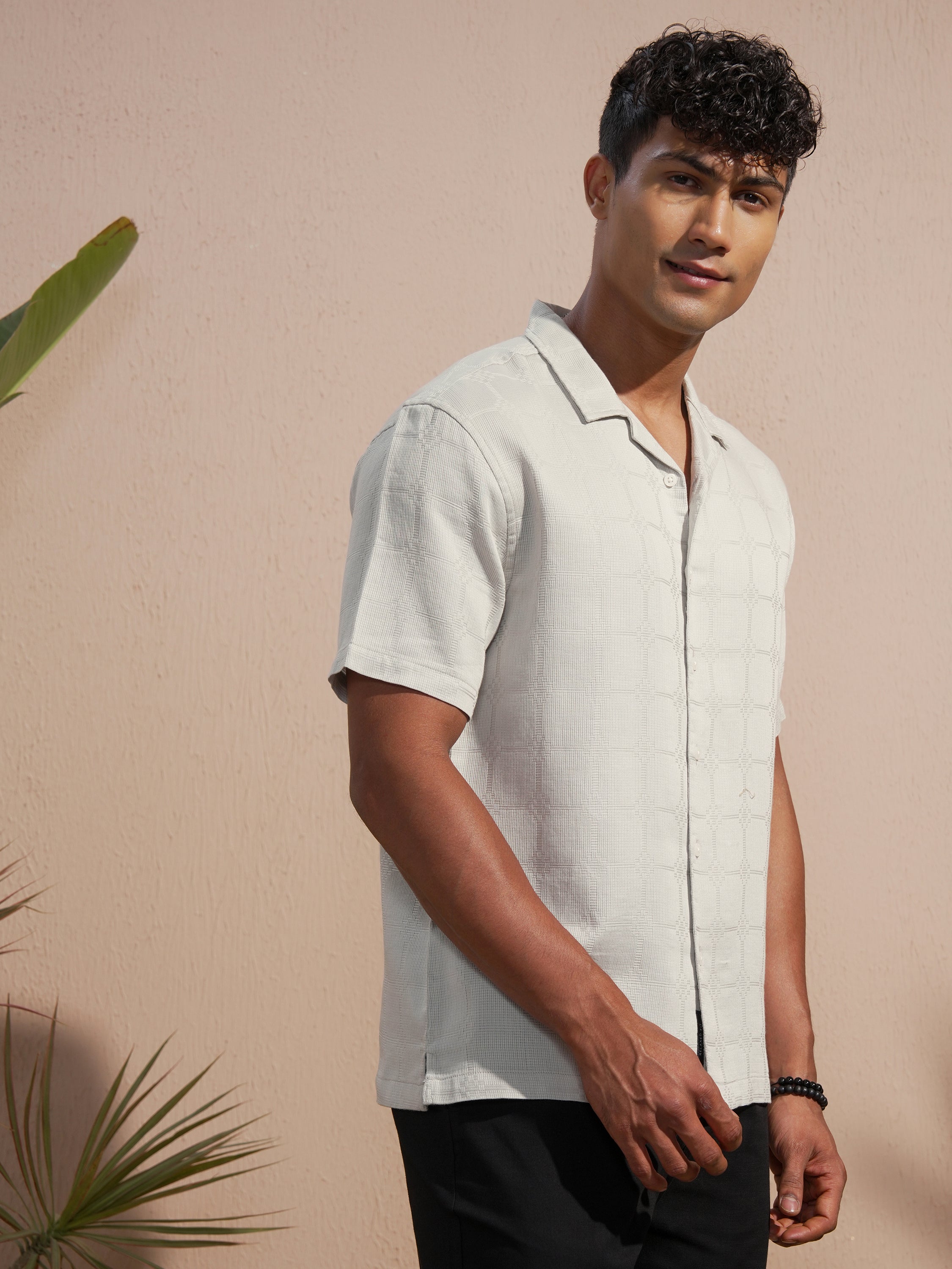 Highlander Men Grey Self Design Relaxed Fit Casual Shirt - Grey - Image 6