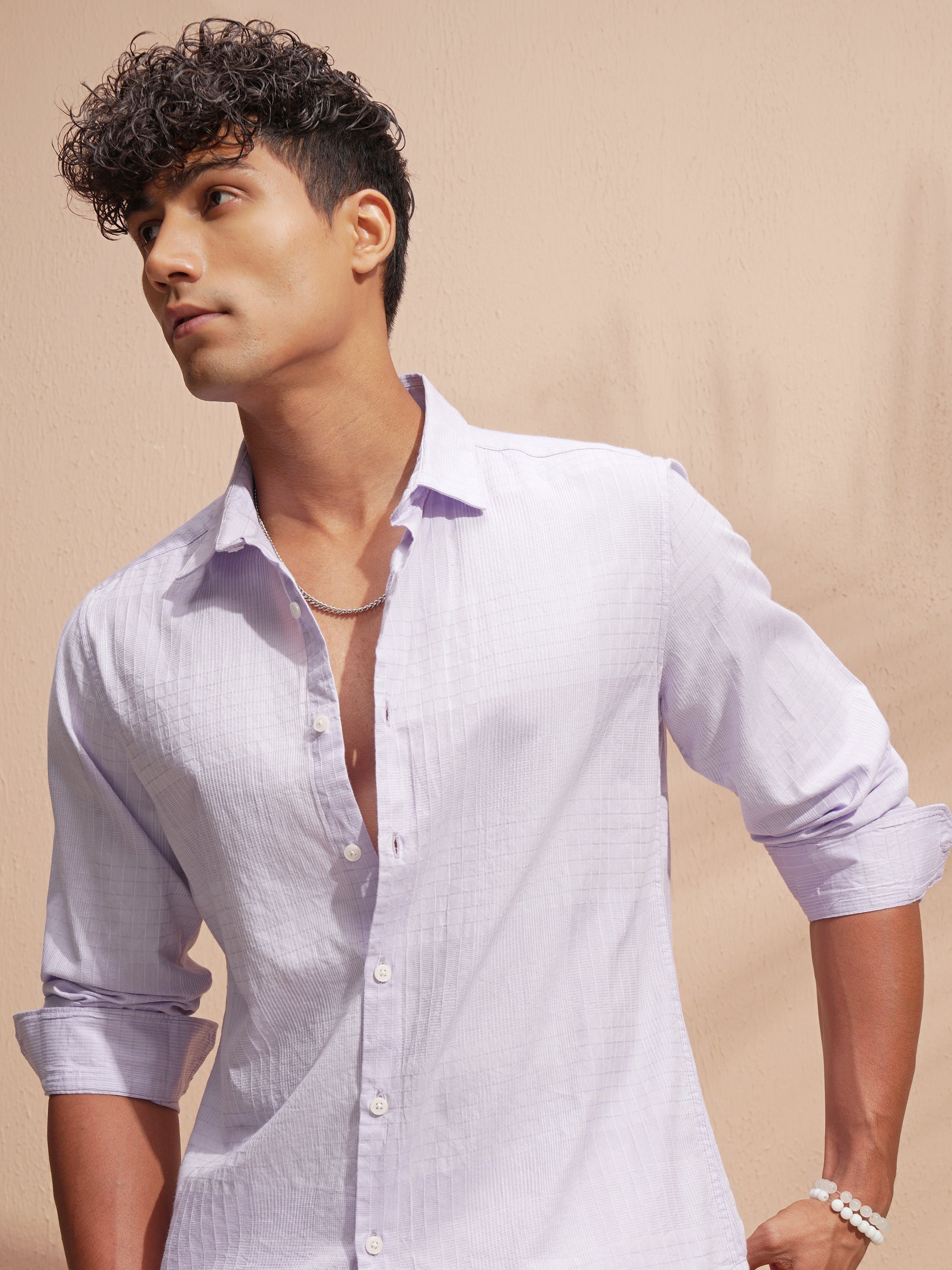 Highlander Men Purple Self Design Slim Fit Casual Shirt - Purple - Image 1