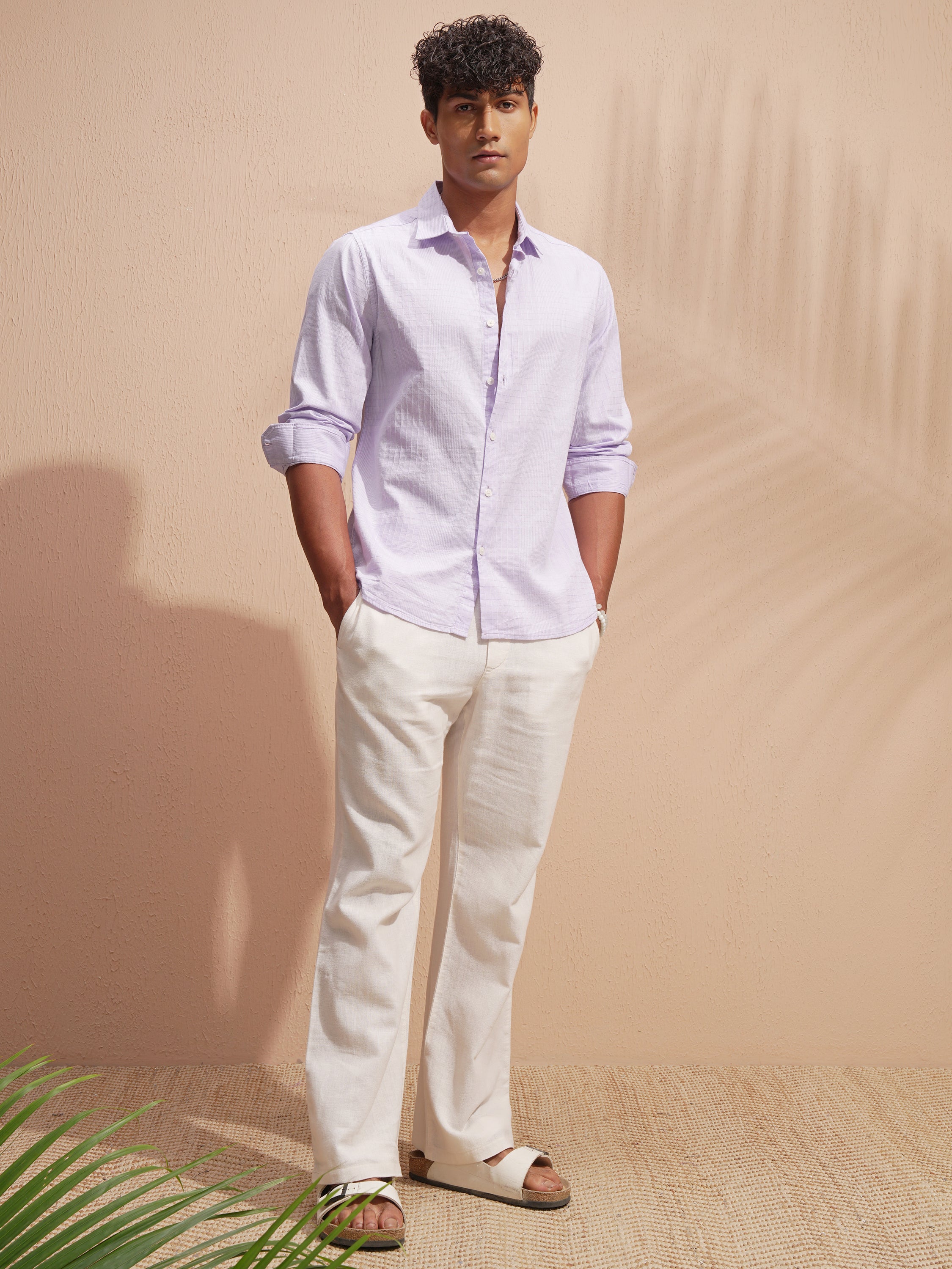 Highlander Men Purple Self Design Slim Fit Casual Shirt - Purple - Image 2