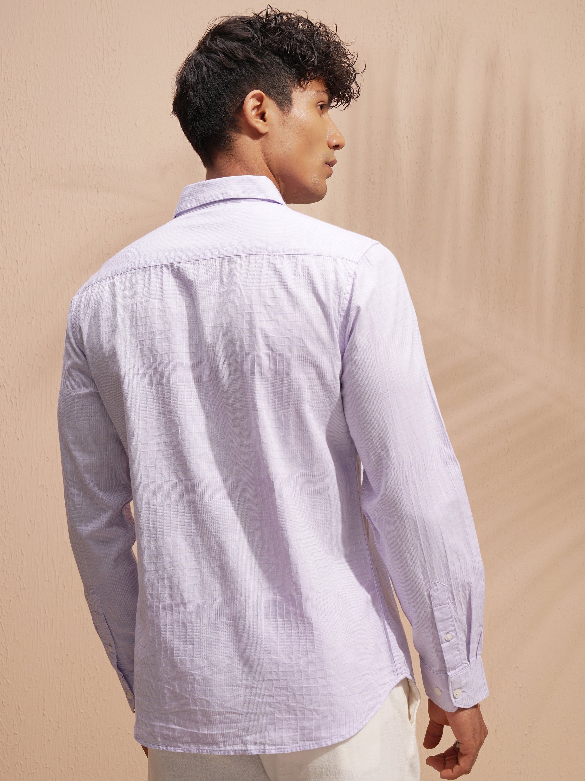 Highlander Men Purple Self Design Slim Fit Casual Shirt - Purple - Image 3