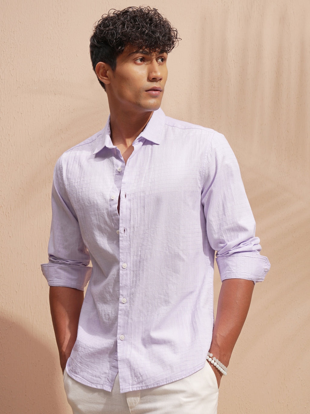 Highlander Men Purple Self Design Slim Fit Casual Shirt - Purple - Image 4