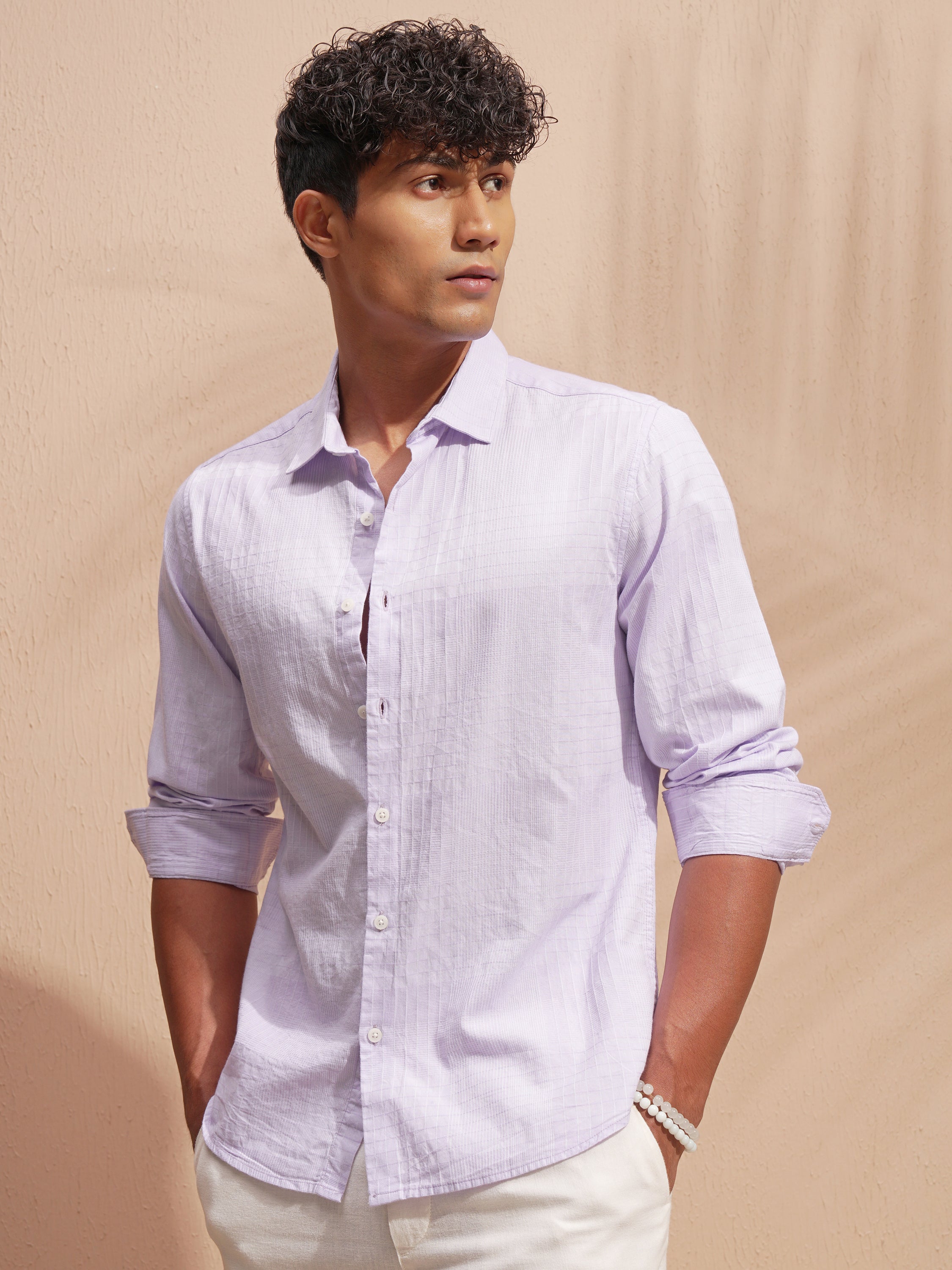 Highlander Men Purple Self Design Slim Fit Casual Shirt - Purple - Image 4