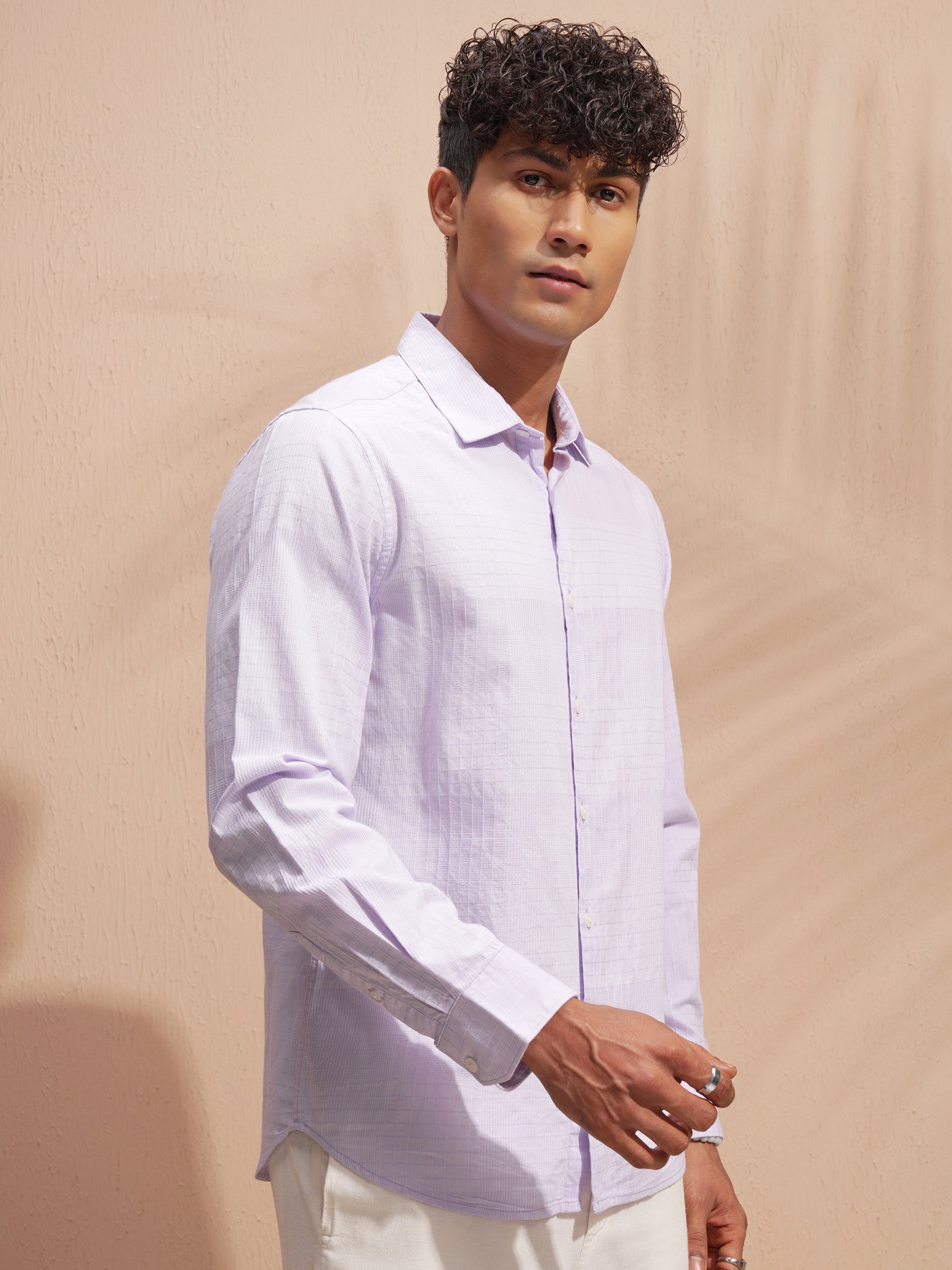 Highlander Men Purple Self Design Slim Fit Casual Shirt - Purple - Image 6