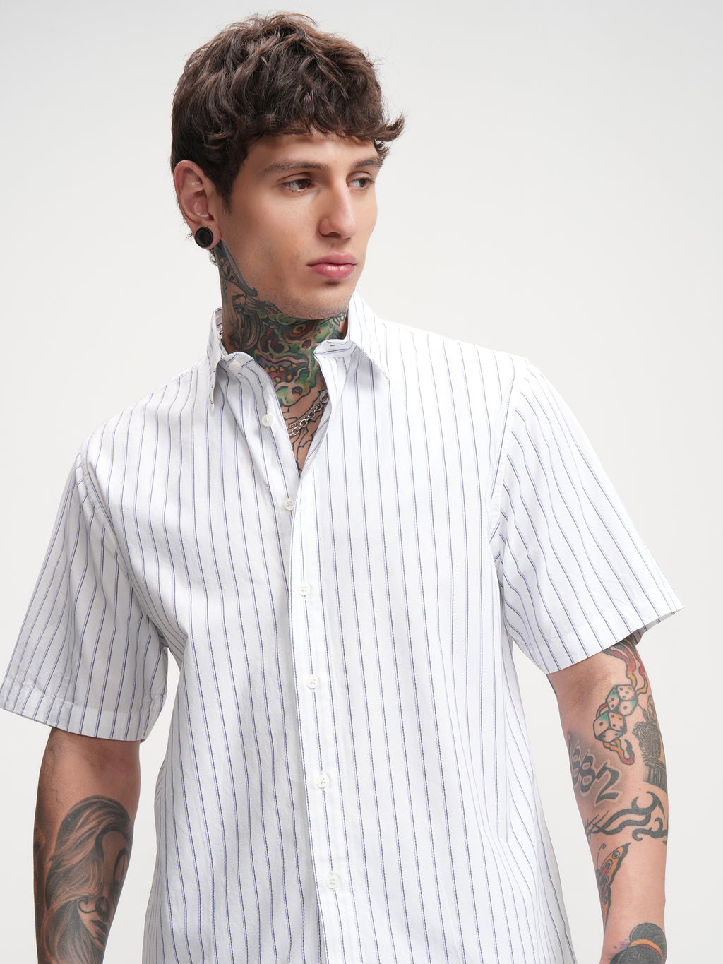 Highlander Men White Striped Boxy Fit Casual Shirt - White - Image 1