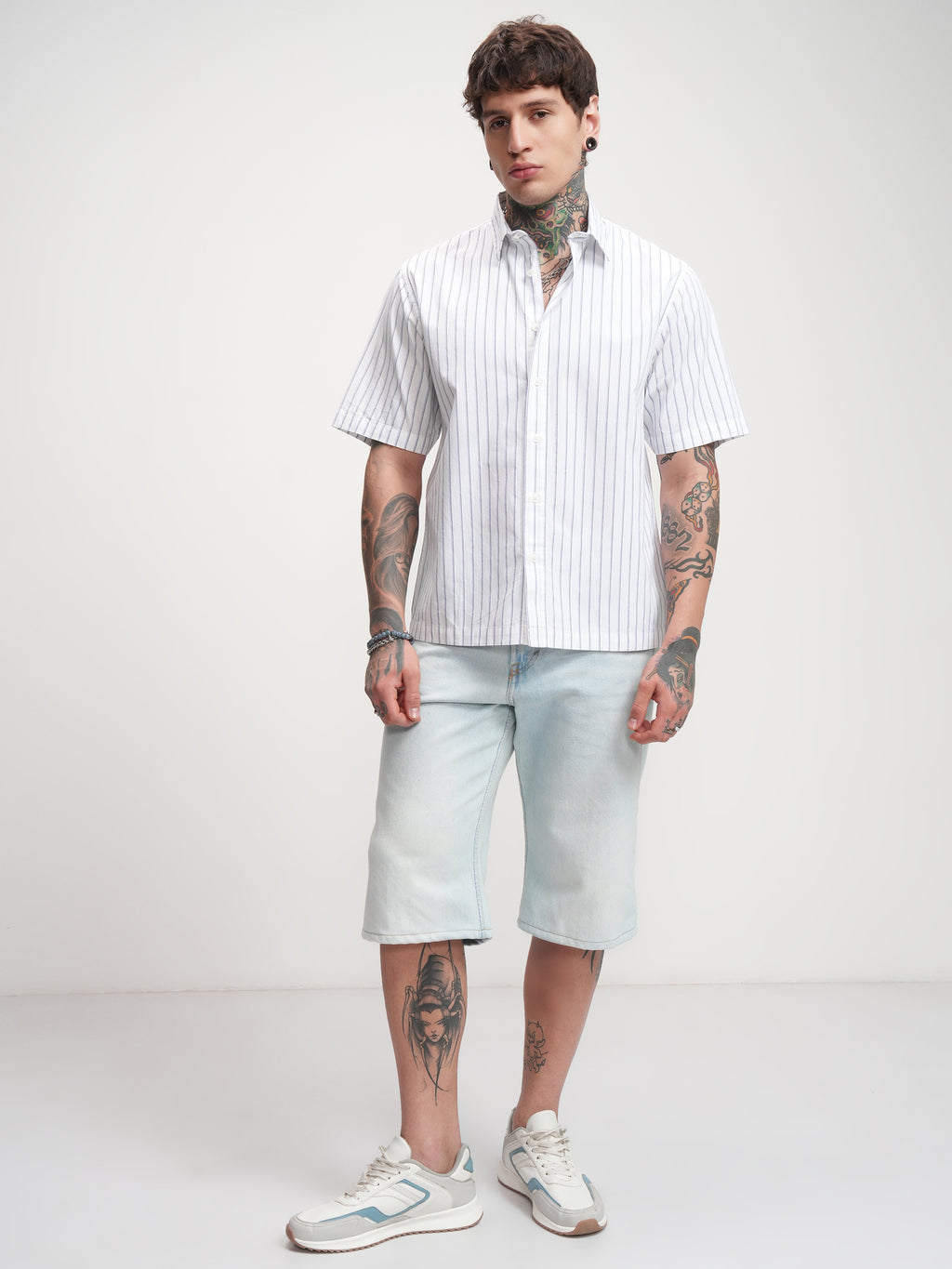 Highlander Men White Striped Boxy Fit Casual Shirt - White - Image 2