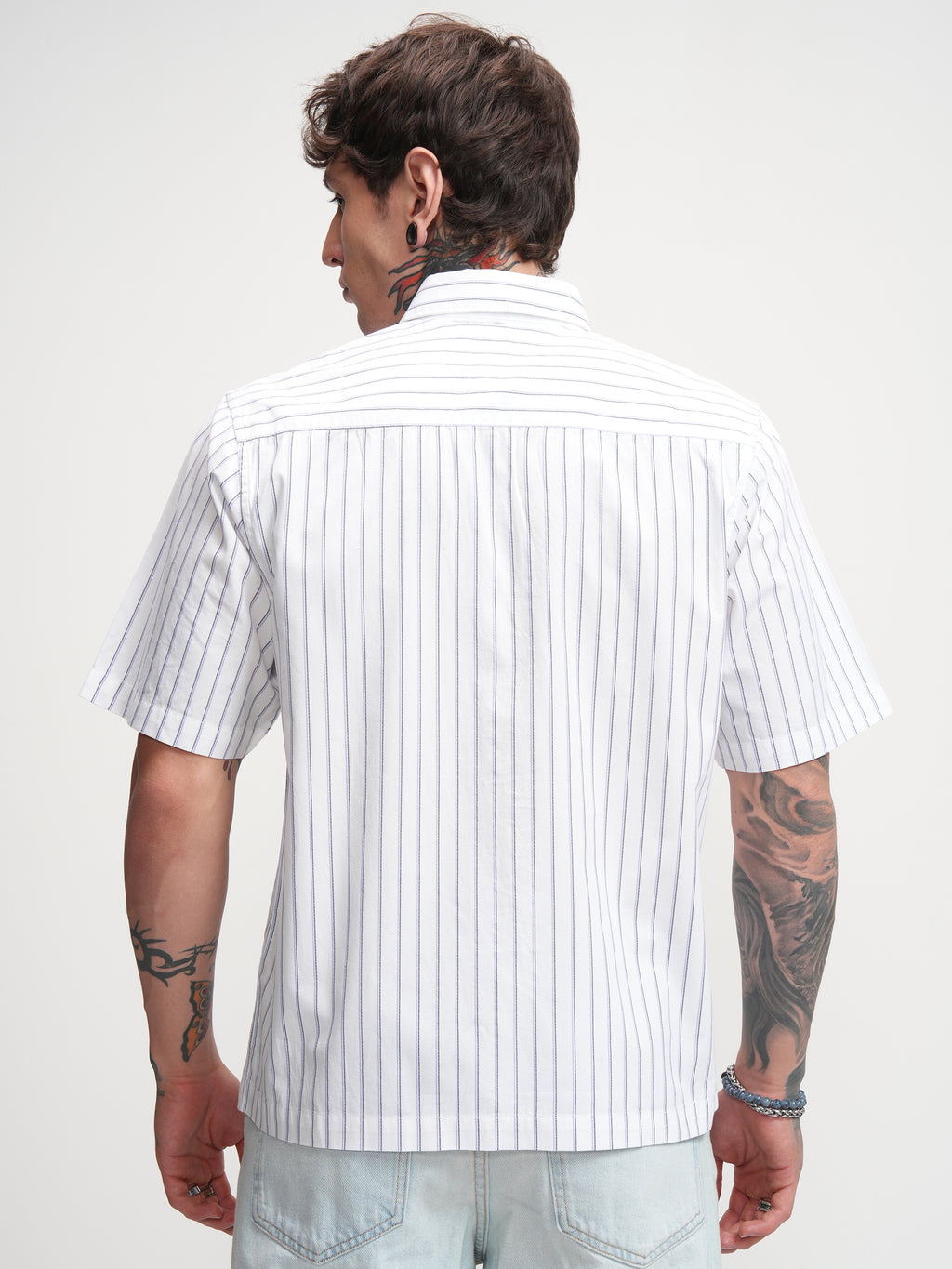 Highlander Men White Striped Boxy Fit Casual Shirt - White - Image 3