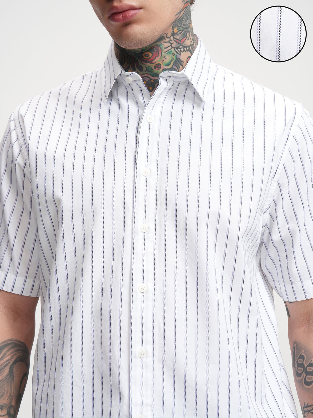 Highlander Men White Striped Boxy Fit Casual Shirt - White - Image 5