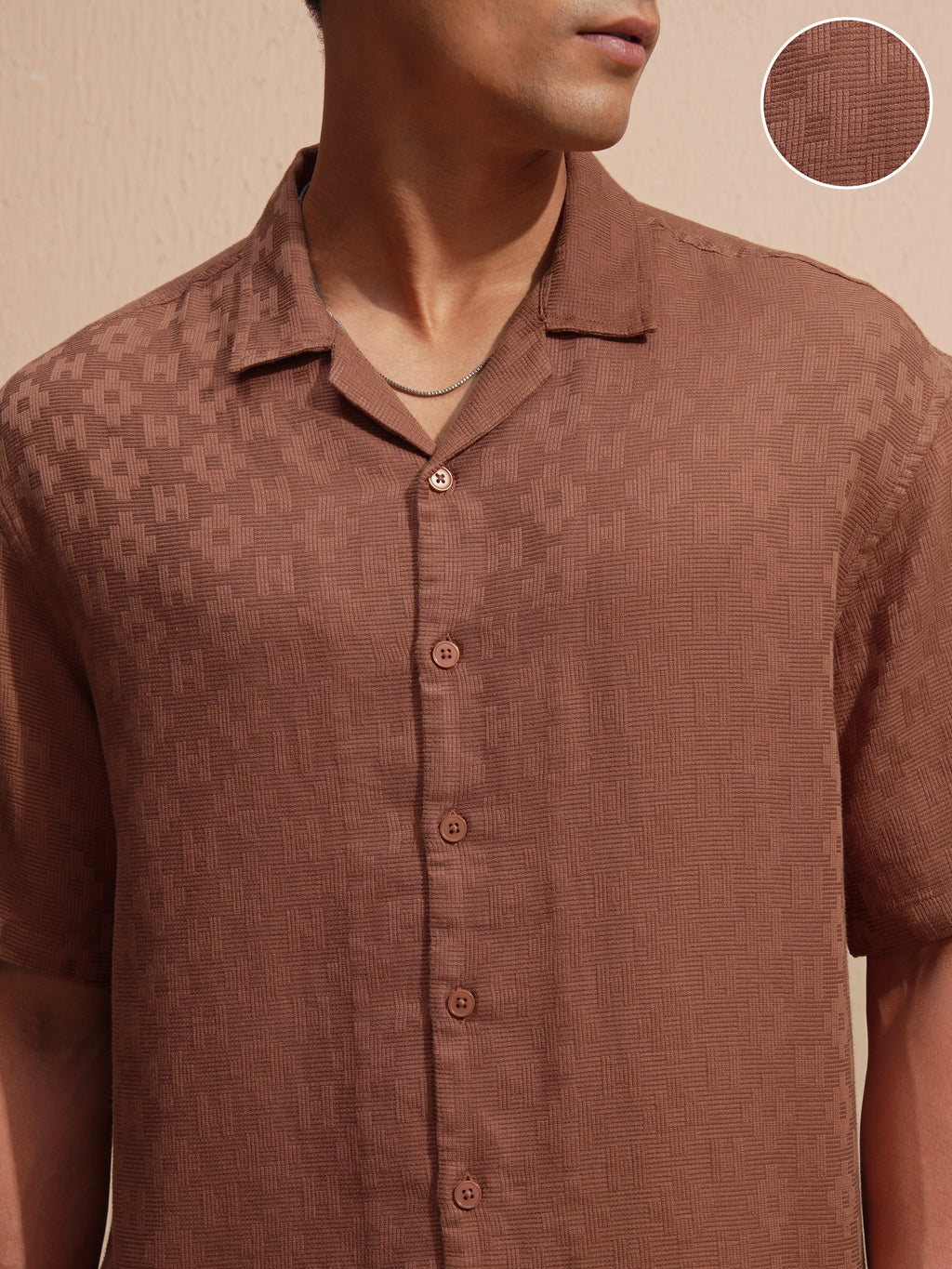 Highlander Men Rust Self Design Oversized Fit Casual Shirt - Rust - Image 5