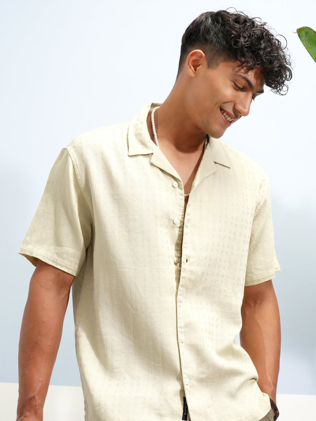 Highlander Men Beige Self Design Relaxed Fit Casual Shirt - Beige - Image 1