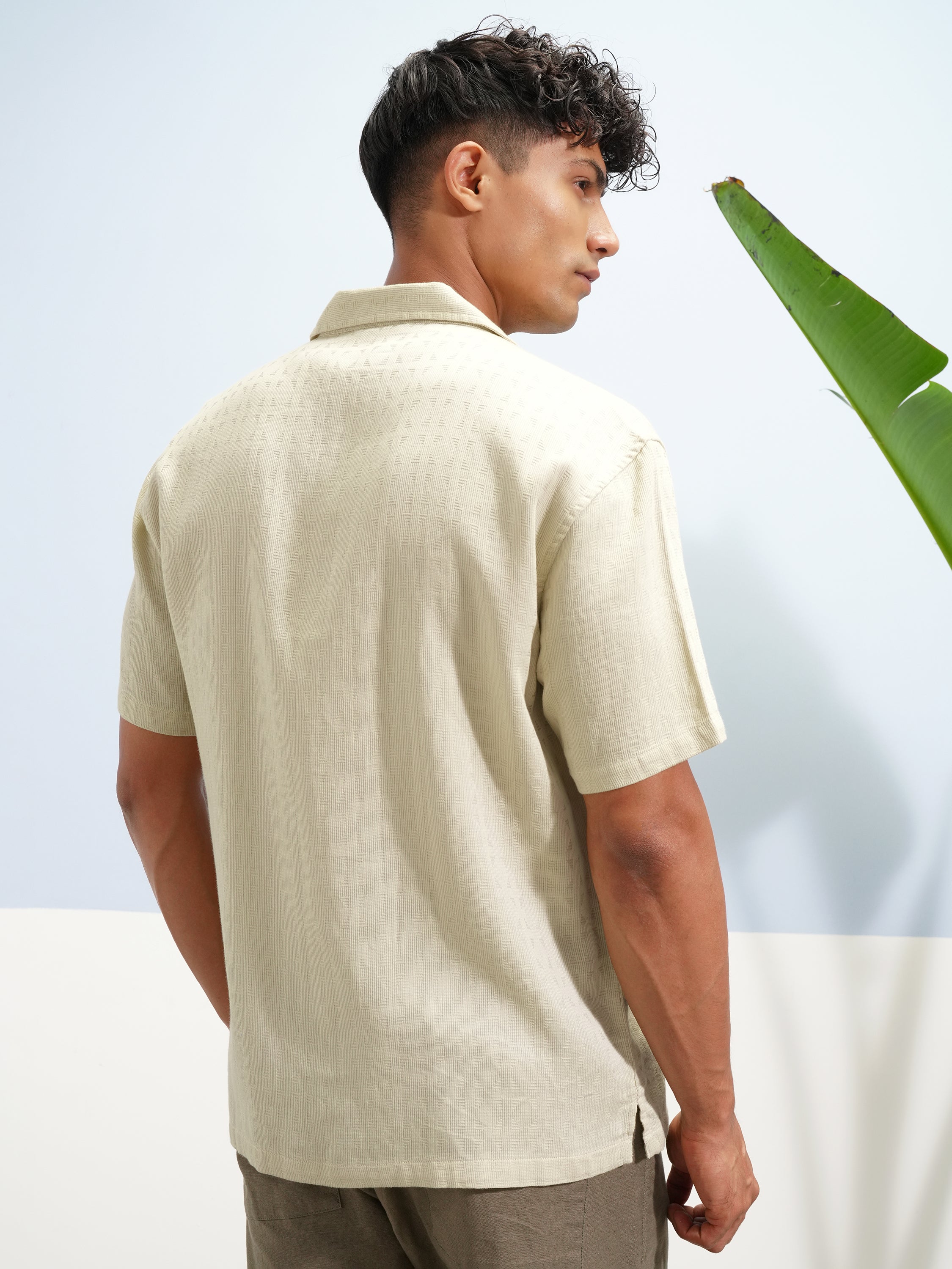 Highlander Men Beige Self Design Relaxed Fit Casual Shirt - Beige - Image 3