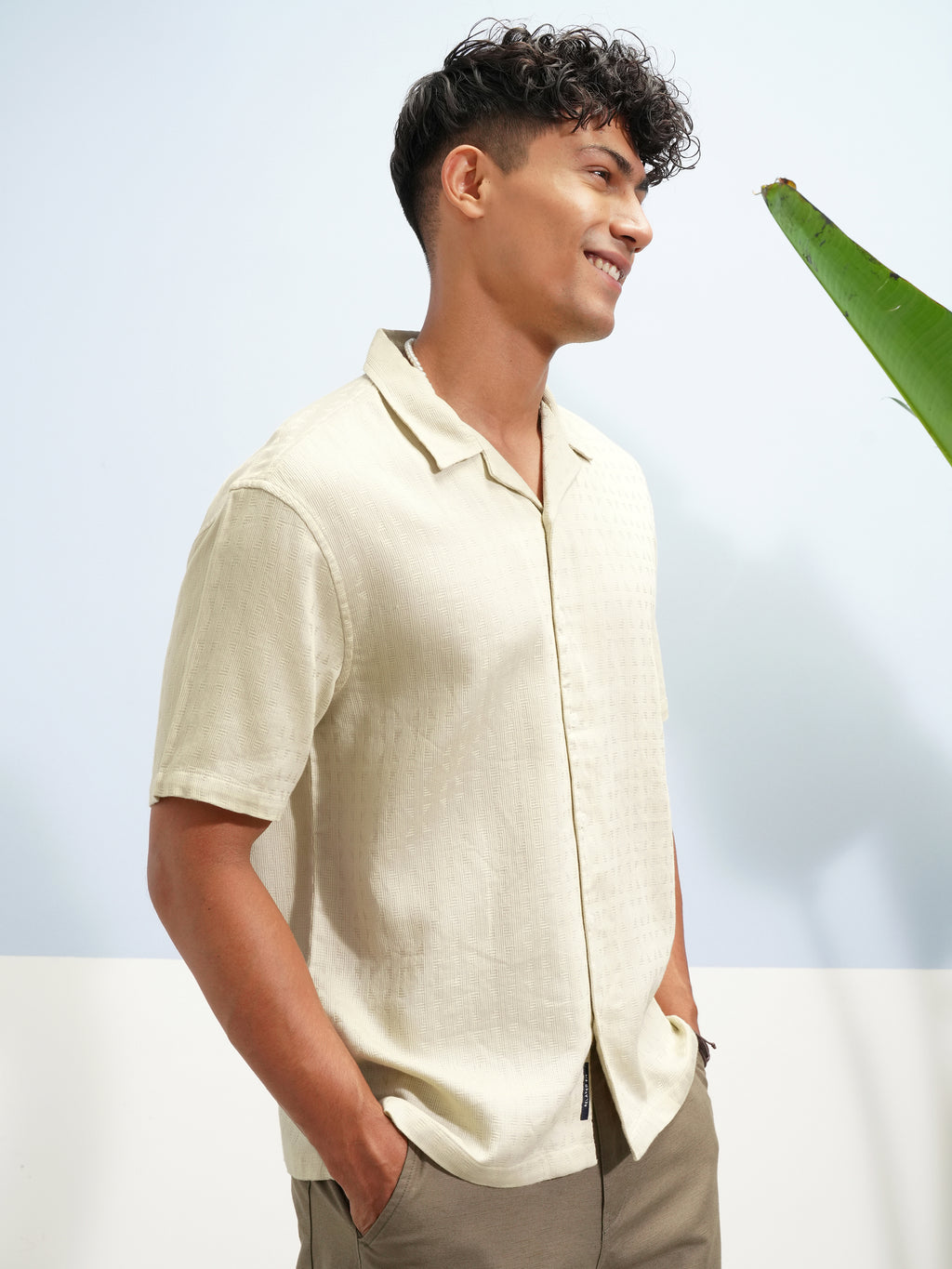 Highlander Men Beige Self Design Relaxed Fit Casual Shirt - Beige - Image 6