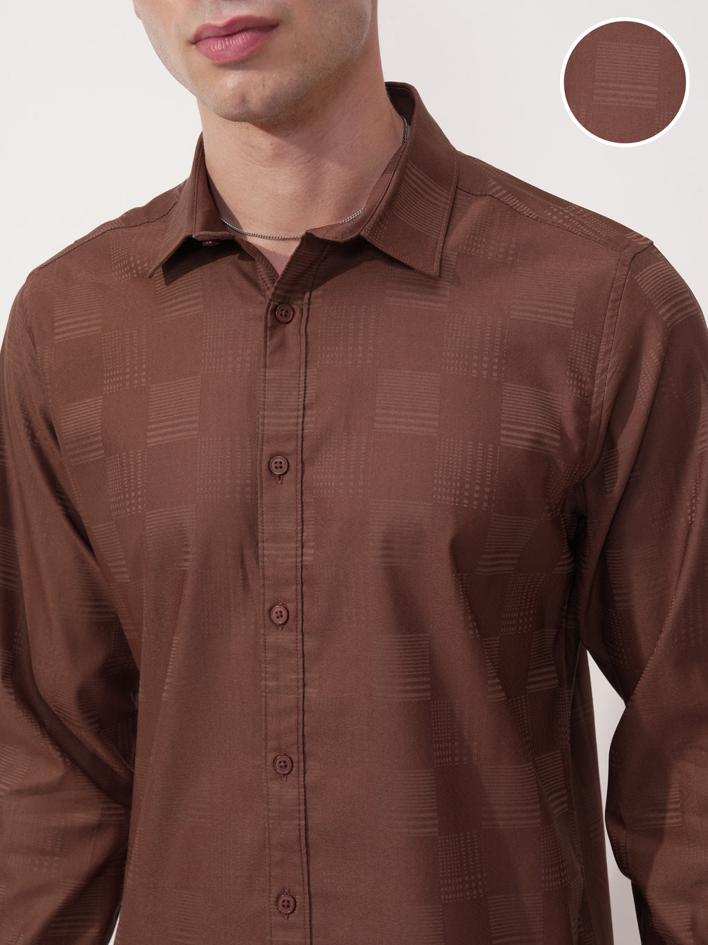 Highlander Men Brown Self Design Slim Fit Casual Shirt - Brown - Image 5