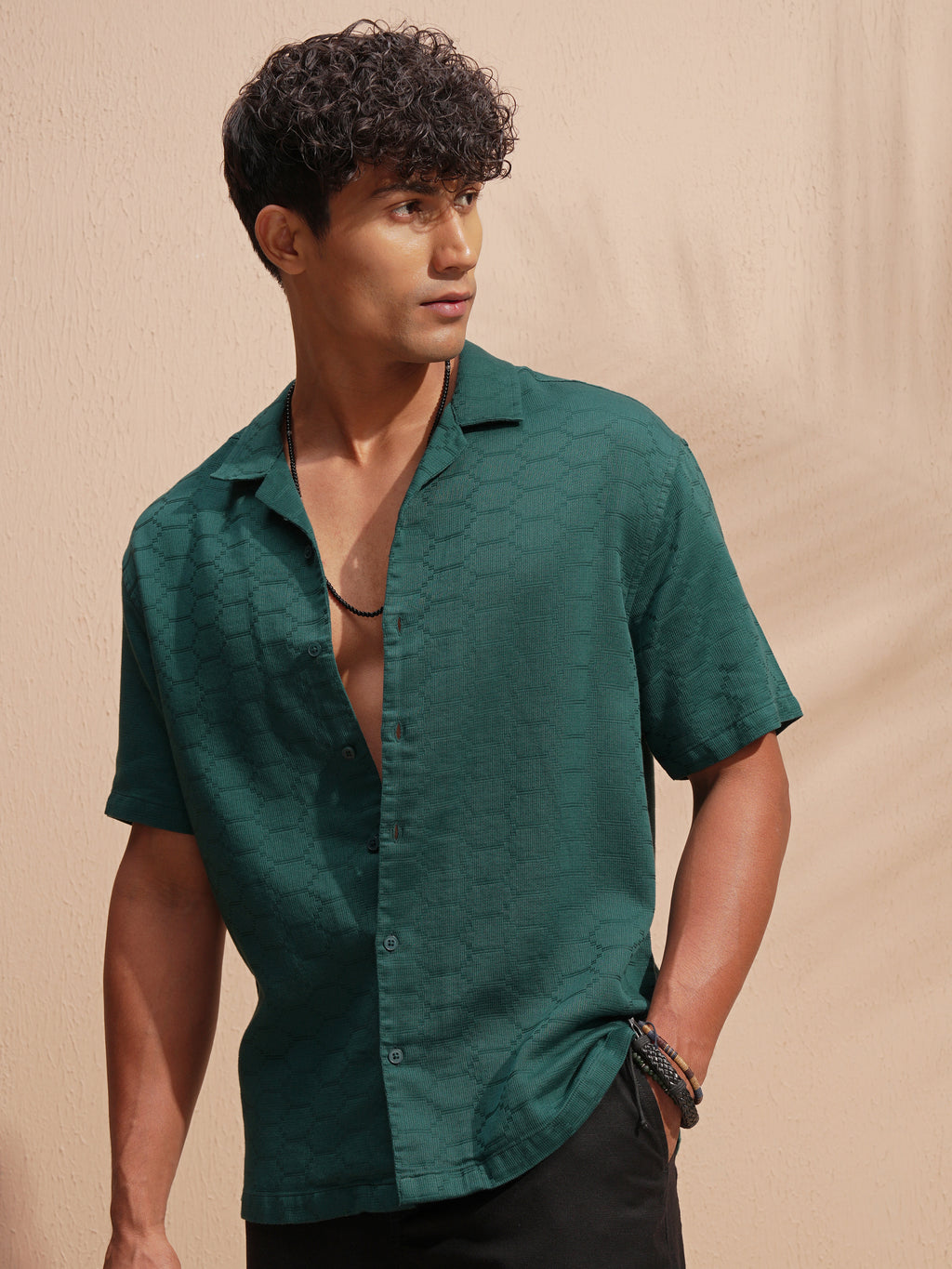 Highlander Men Blue Self Design Relaxed Fit Casual Shirt - Blue - Image 4