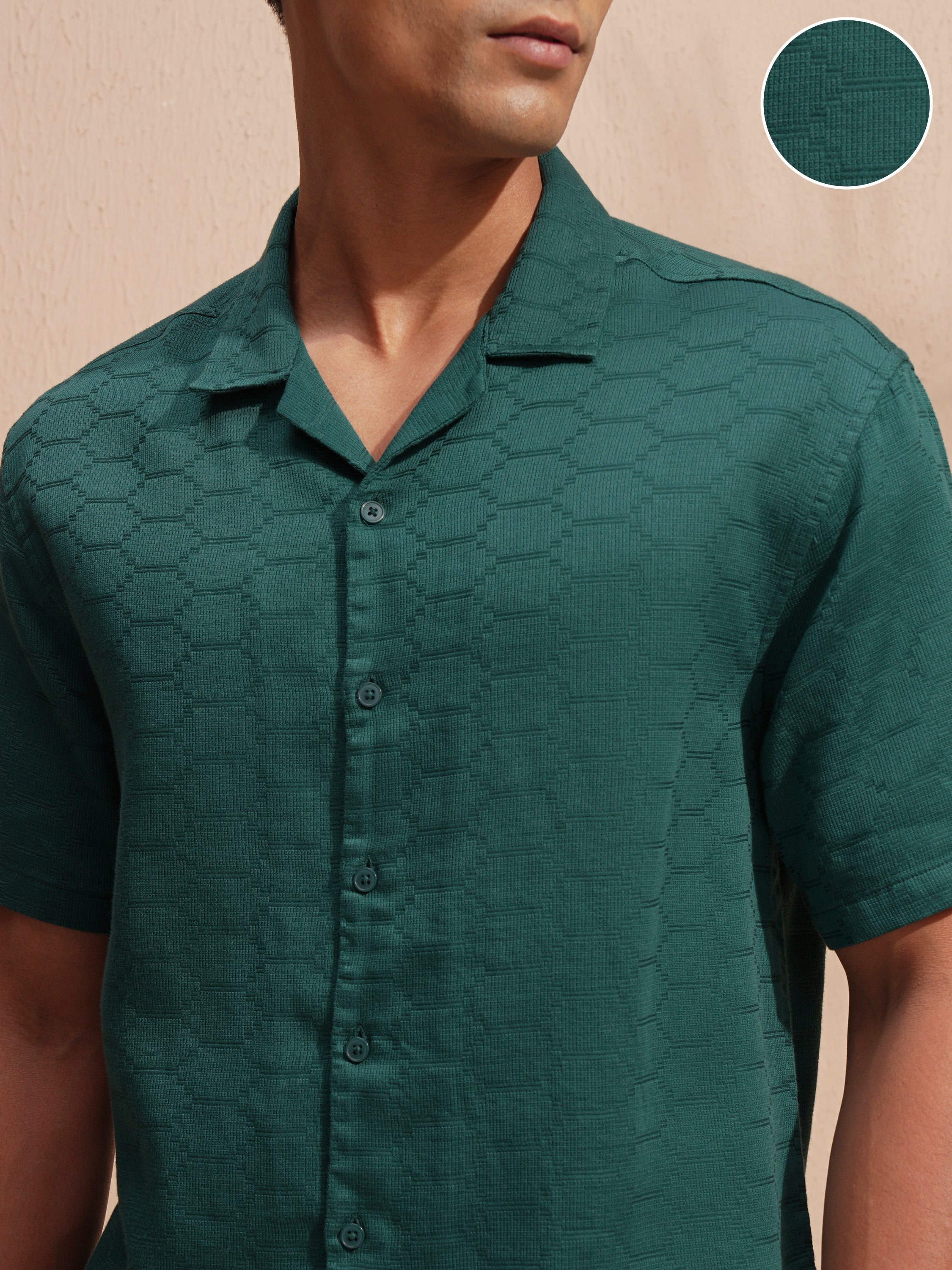 Highlander Men Blue Self Design Relaxed Fit Casual Shirt - Blue - Image 5