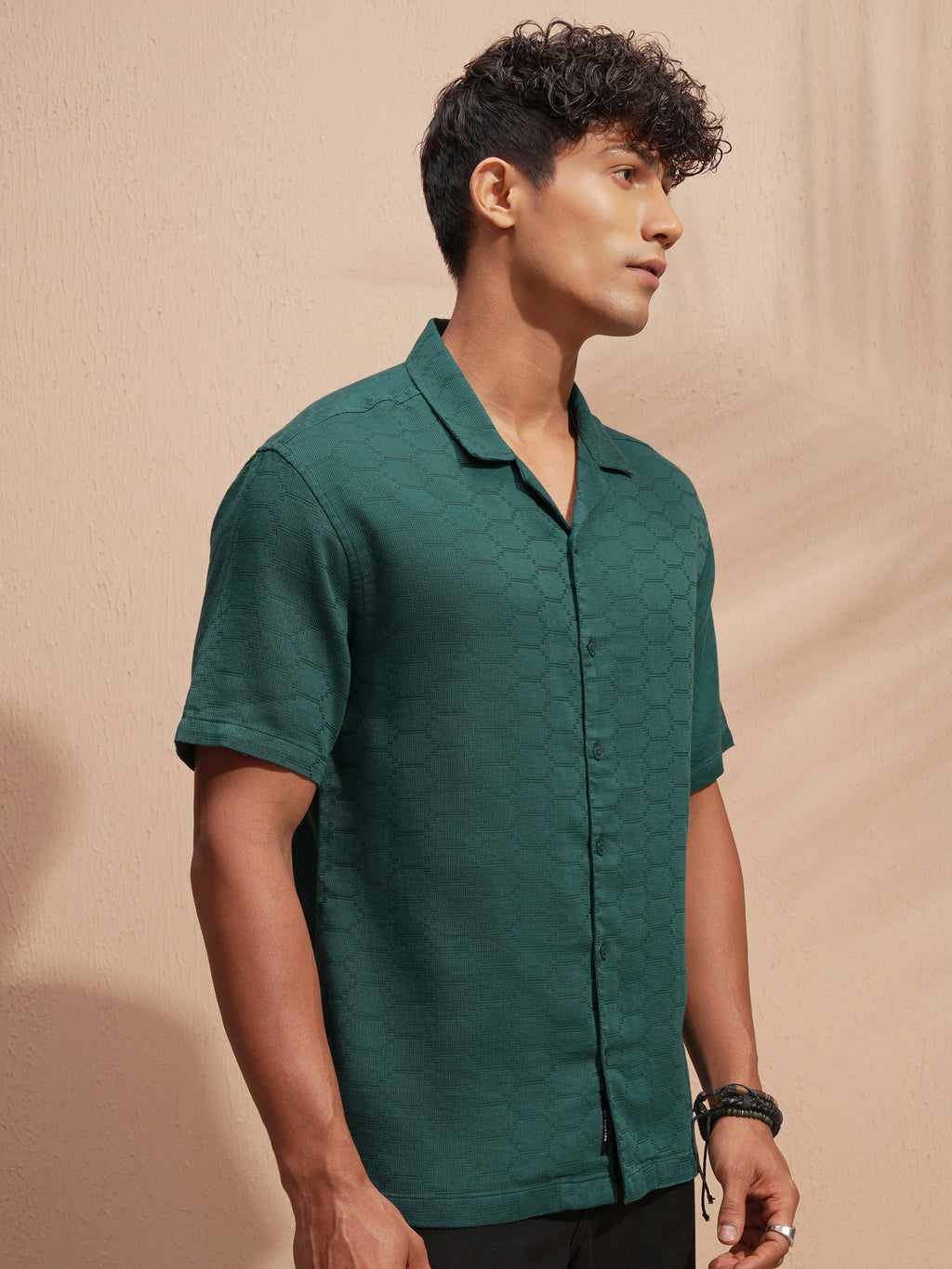 Highlander Men Blue Self Design Relaxed Fit Casual Shirt - Blue - Image 6
