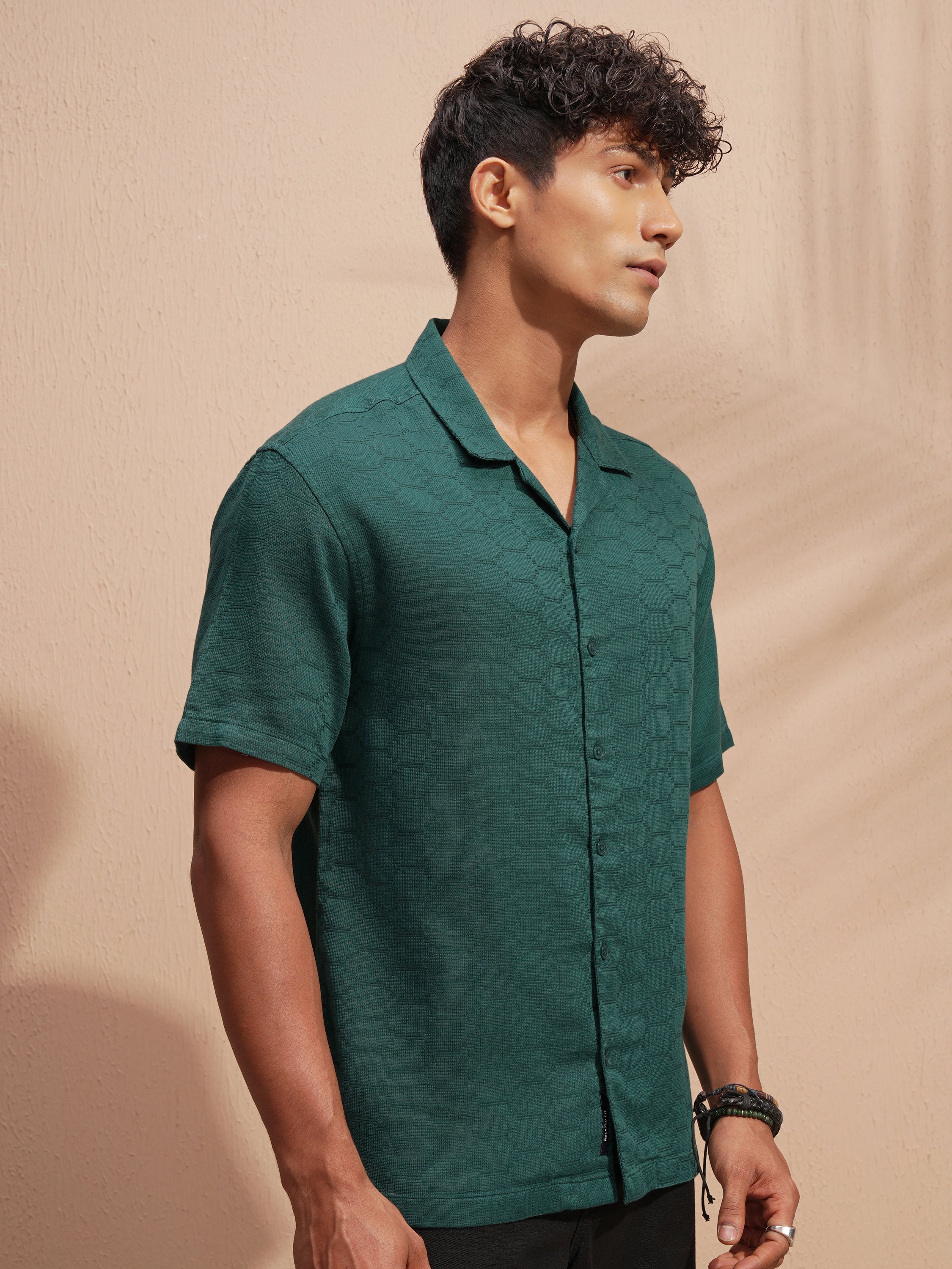 Highlander Men Blue Self Design Relaxed Fit Casual Shirt - Blue - Image 6