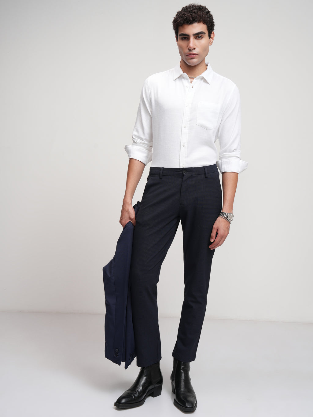 Highlander Men White Self Design Slim Fit Casual Shirt - White - Image 2