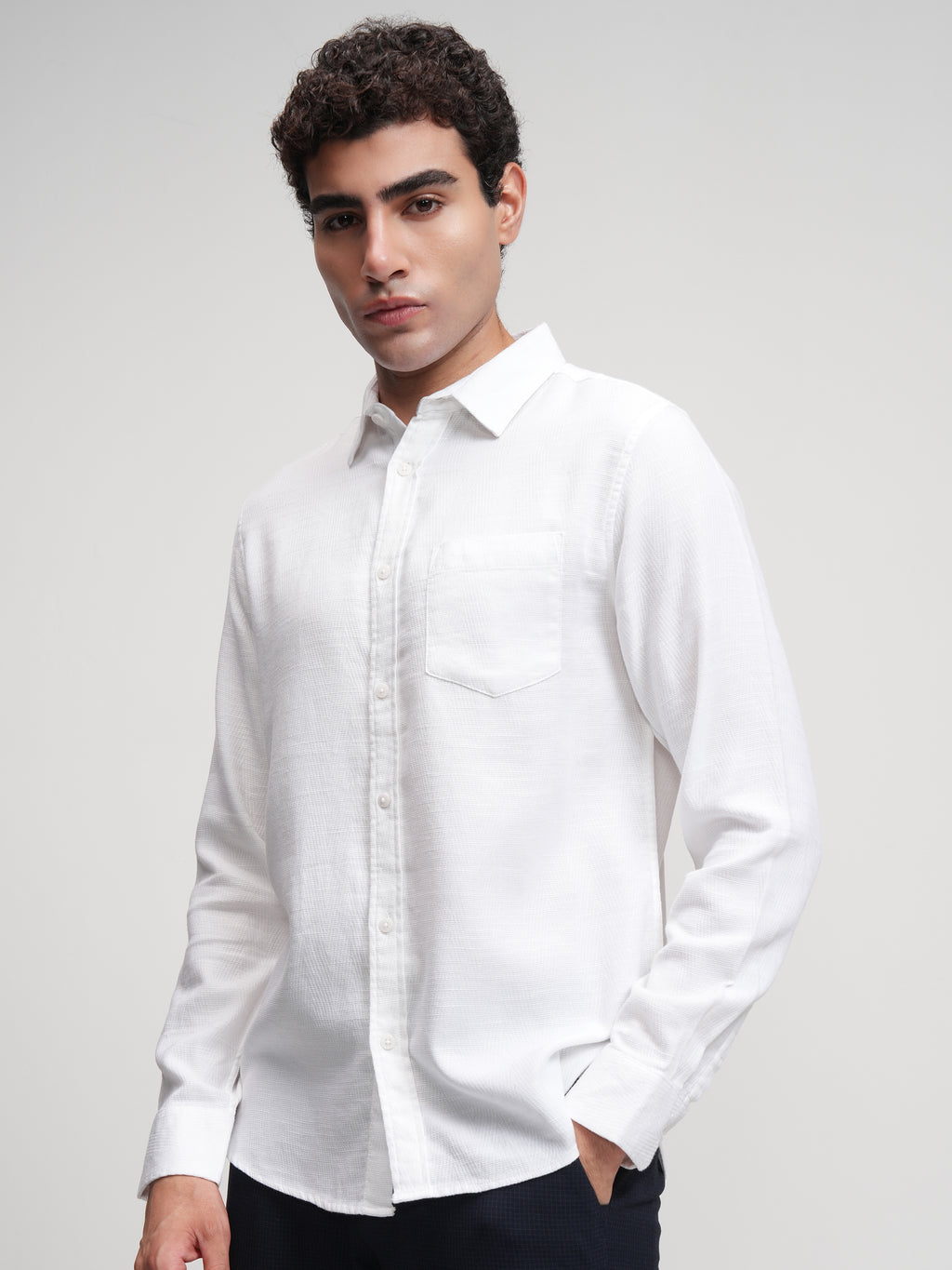 Highlander Men White Self Design Slim Fit Casual Shirt - White - Image 4