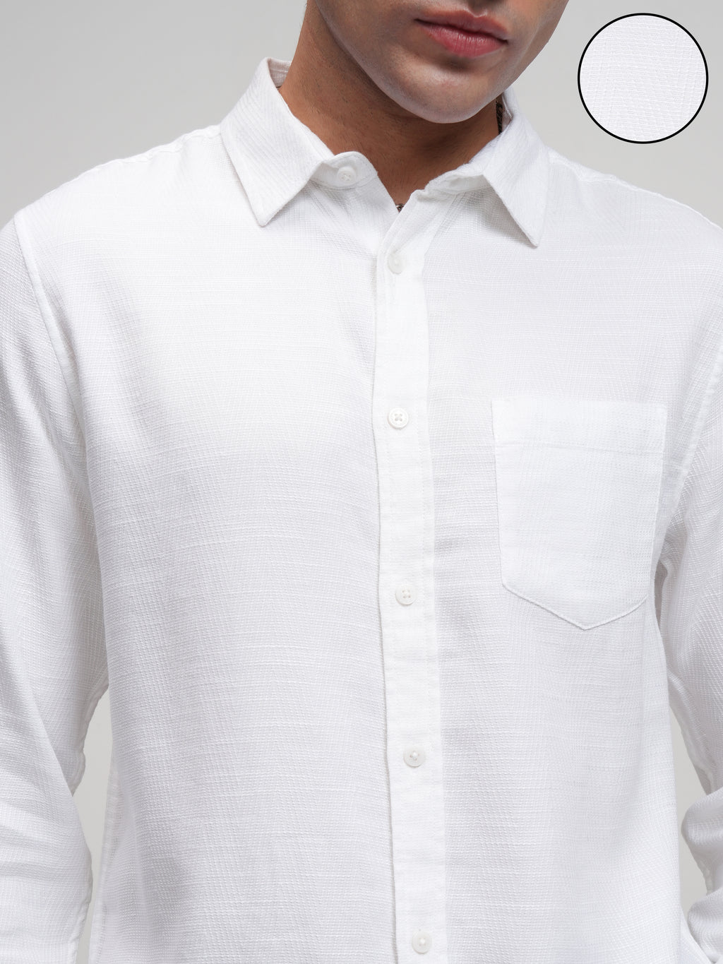 Highlander Men White Self Design Slim Fit Casual Shirt - White - Image 5