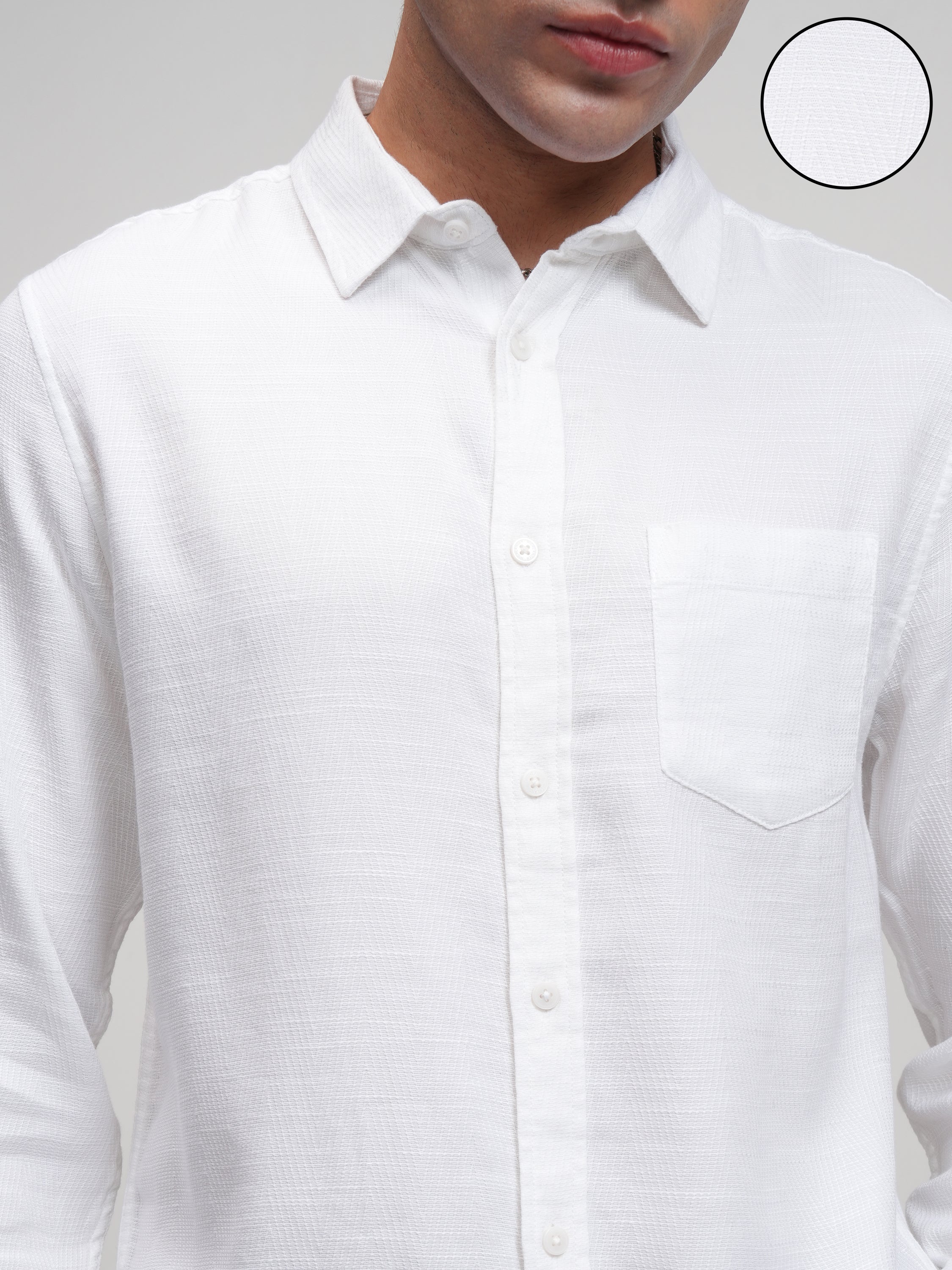 Highlander Men White Self Design Slim Fit Casual Shirt - White - Image 5