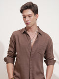 Highlander Men Brown Self Design Slim Fit Casual Shirt - Brown - Image 1