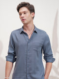 Highlander Men Blue Self Design Slim Fit Casual Shirt - Blue - Image 1