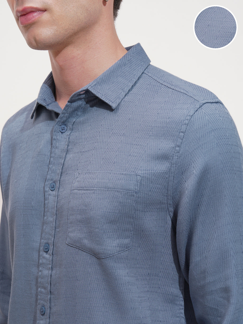Highlander Men Blue Self Design Slim Fit Casual Shirt - Blue - Image 5