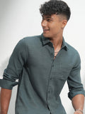 Highlander Men Green Self Design Slim Fit Casual Shirt - Green - Image 1