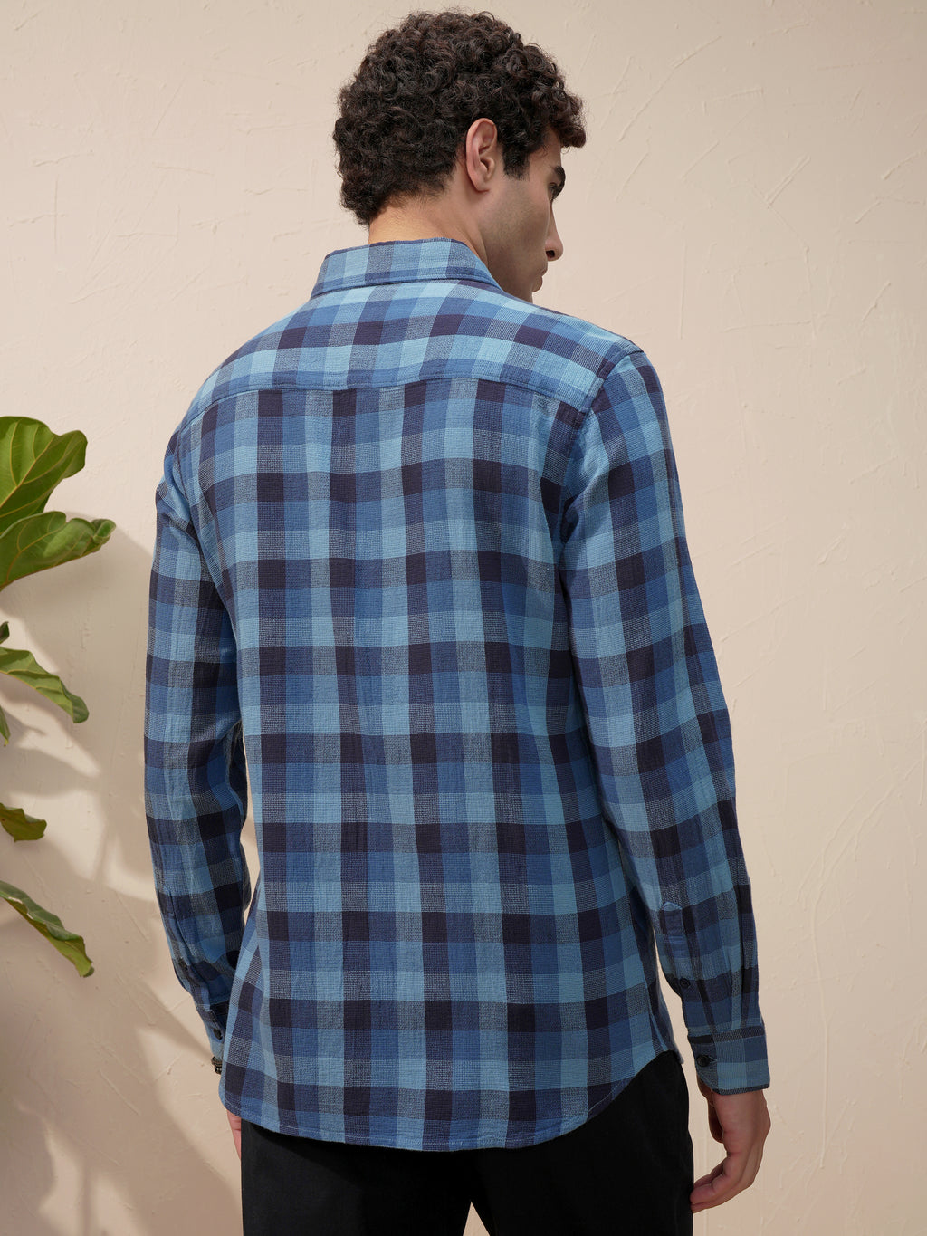 Highlander Men Blue Checked Slim Fit Casual Shirt - Blue - Image 3