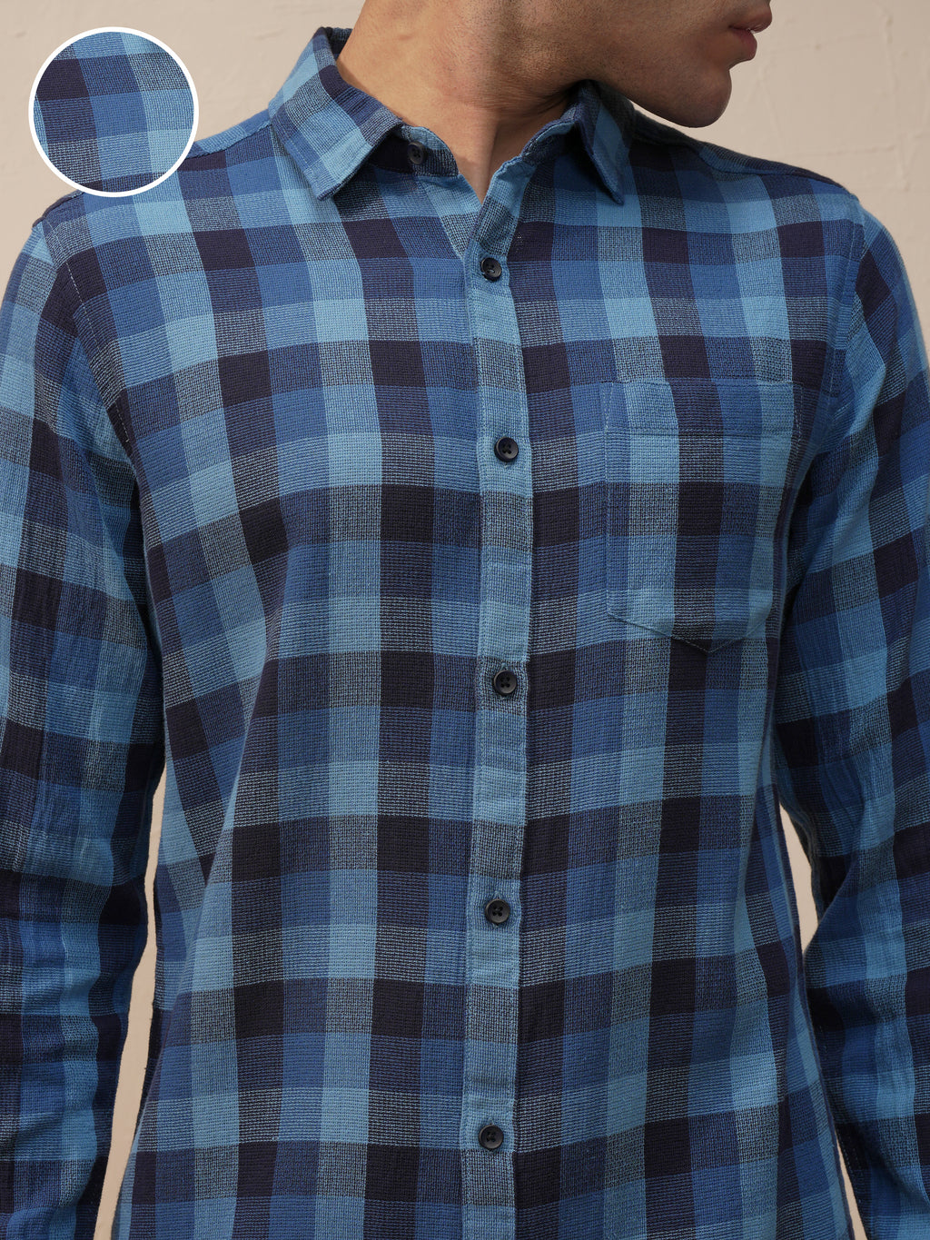 Highlander Men Blue Checked Slim Fit Casual Shirt - Blue - Image 5
