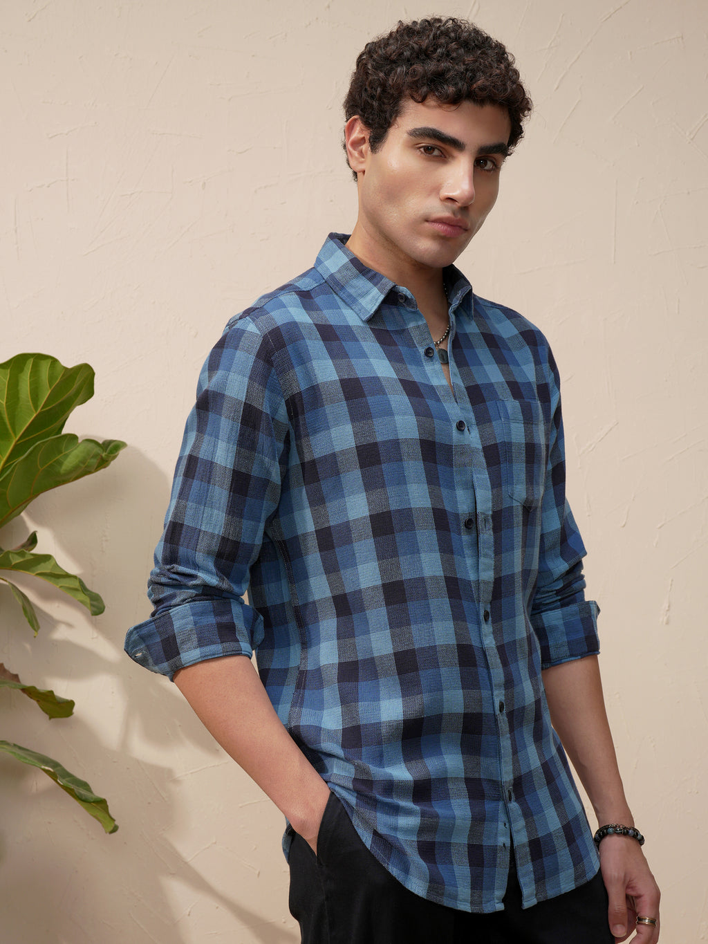 Highlander Men Blue Checked Slim Fit Casual Shirt - Blue - Image 6