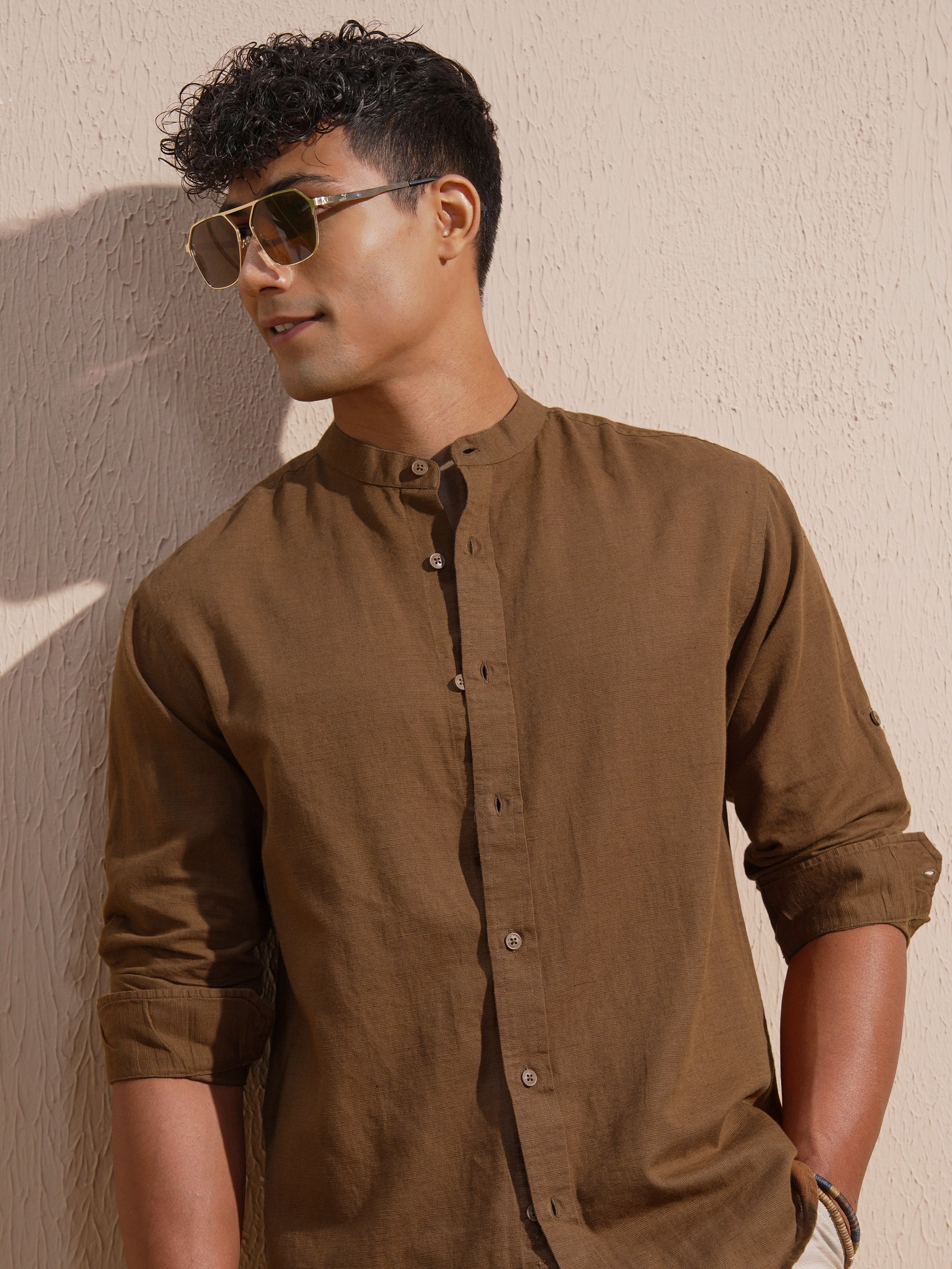 Highlander Men Brown Solid Relaxed Fit Casual Shirt - Brown - Image 1