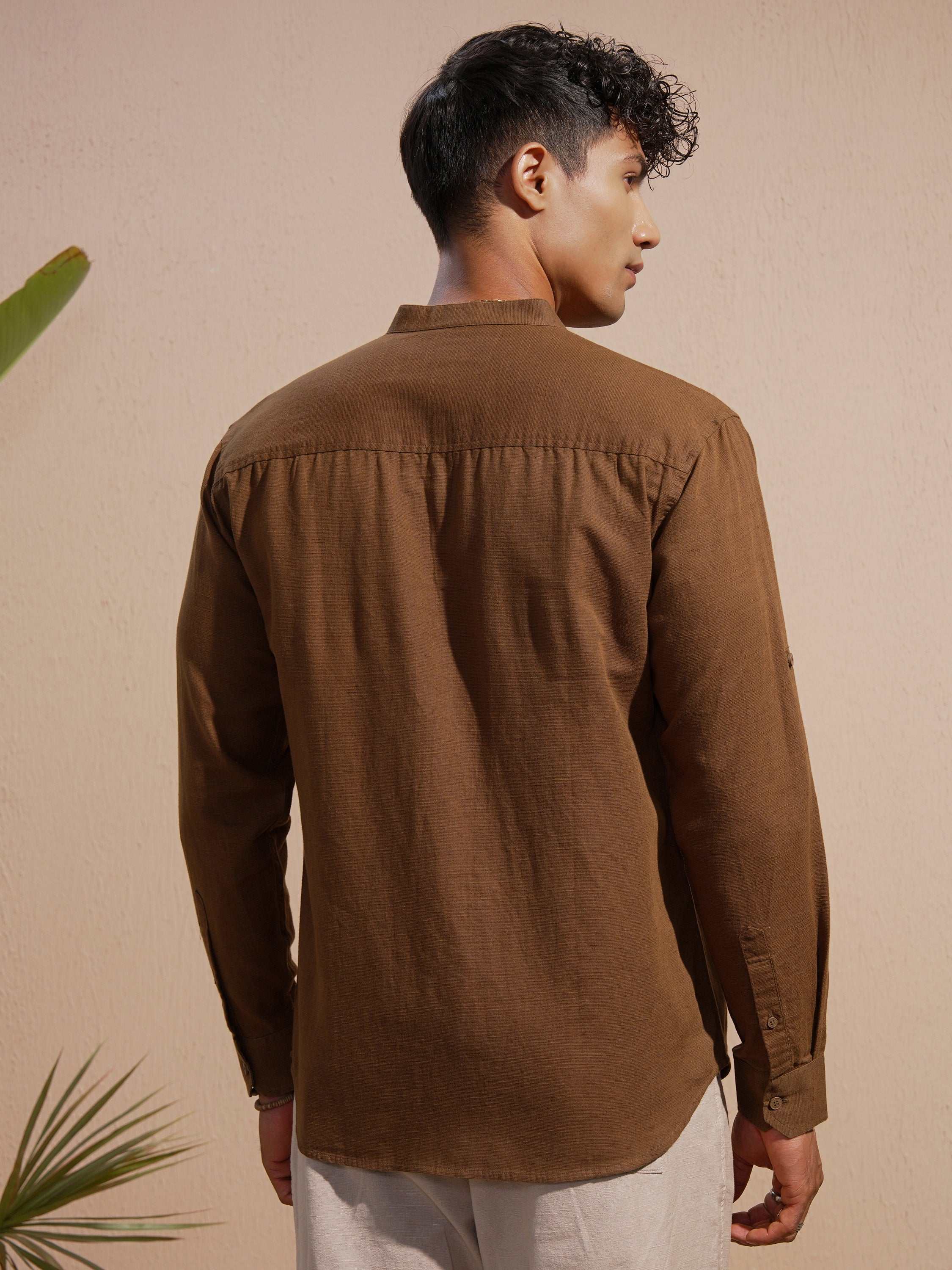 Highlander Men Brown Solid Relaxed Fit Casual Shirt - Brown - Image 3